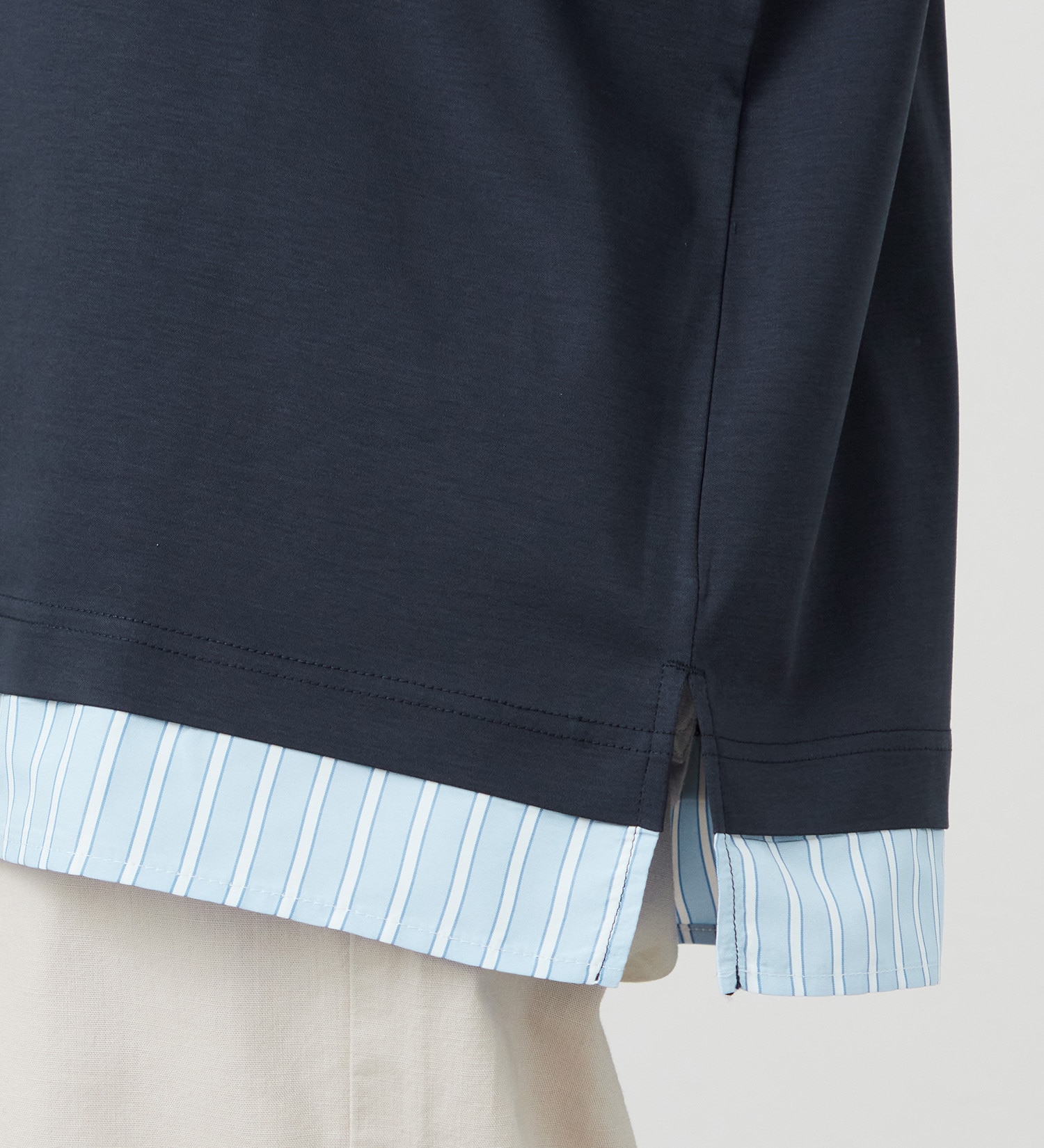 EDWIN(エドウイン)のストライプコンビ 5分袖Tシャツ【アウトレット店舗・WEB限定商品】|トップス/Tシャツ/カットソー/レディース|ネイビー