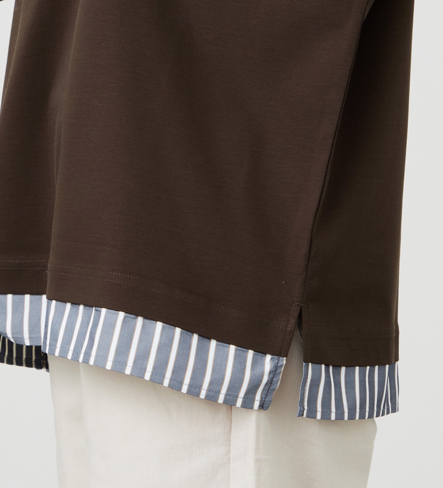 EDWIN(エドウイン)のストライプコンビ 5分袖Tシャツ【アウトレット店舗・WEB限定商品】|トップス/Tシャツ/カットソー/レディース|ブラウン