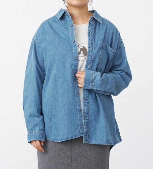 EDWIN(エドウイン)のべーシックデニムシャツ【アウトレット店舗・WEB限定】|ジャケット/アウター/デニムジャケット/レディース|淡色ブルー