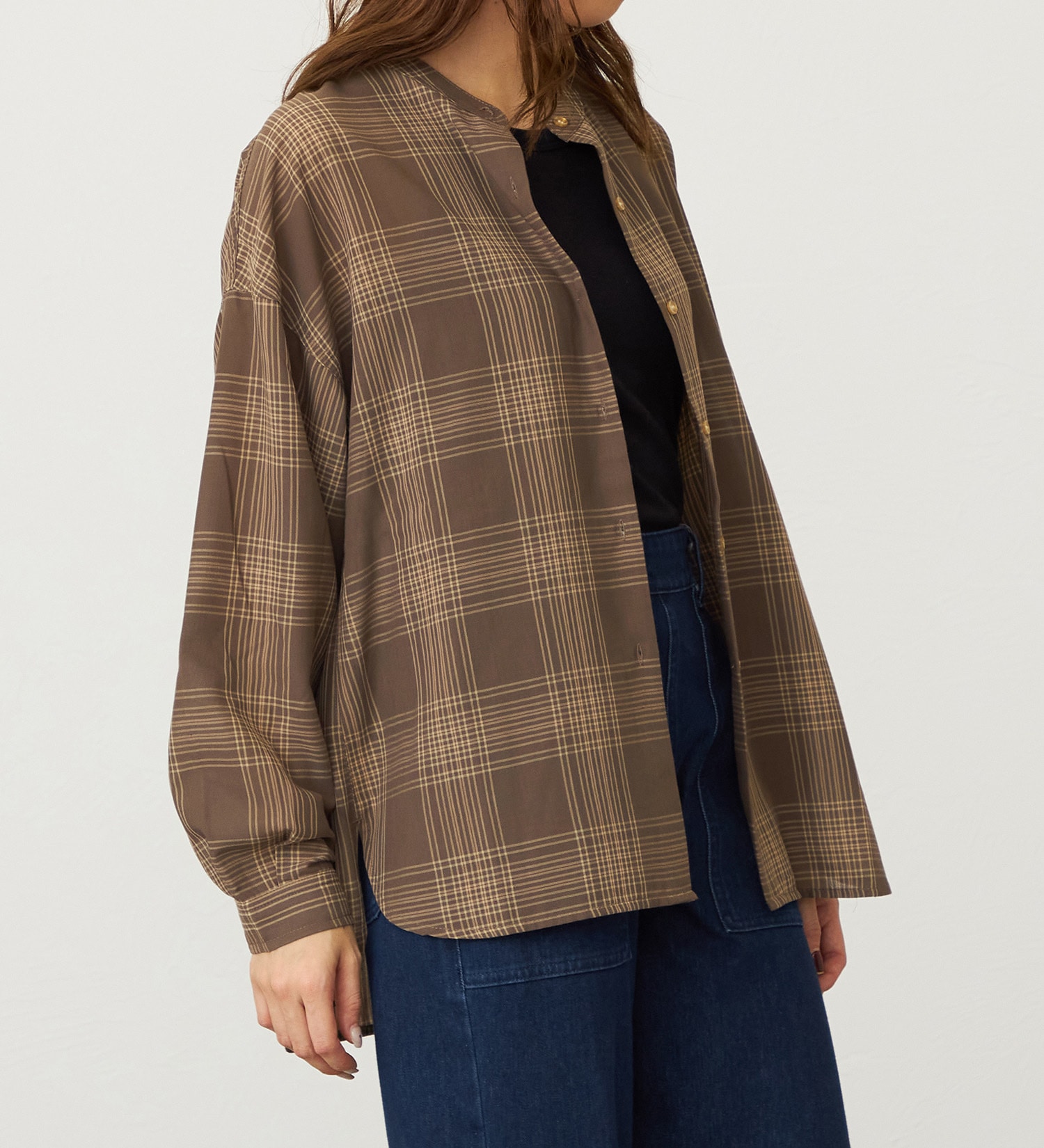 EDWIN(エドウイン)のシアーチェック長袖シャツ【アウトレット店舗・WEB限定】|トップス/シャツ/ブラウス/レディース|ブラウン