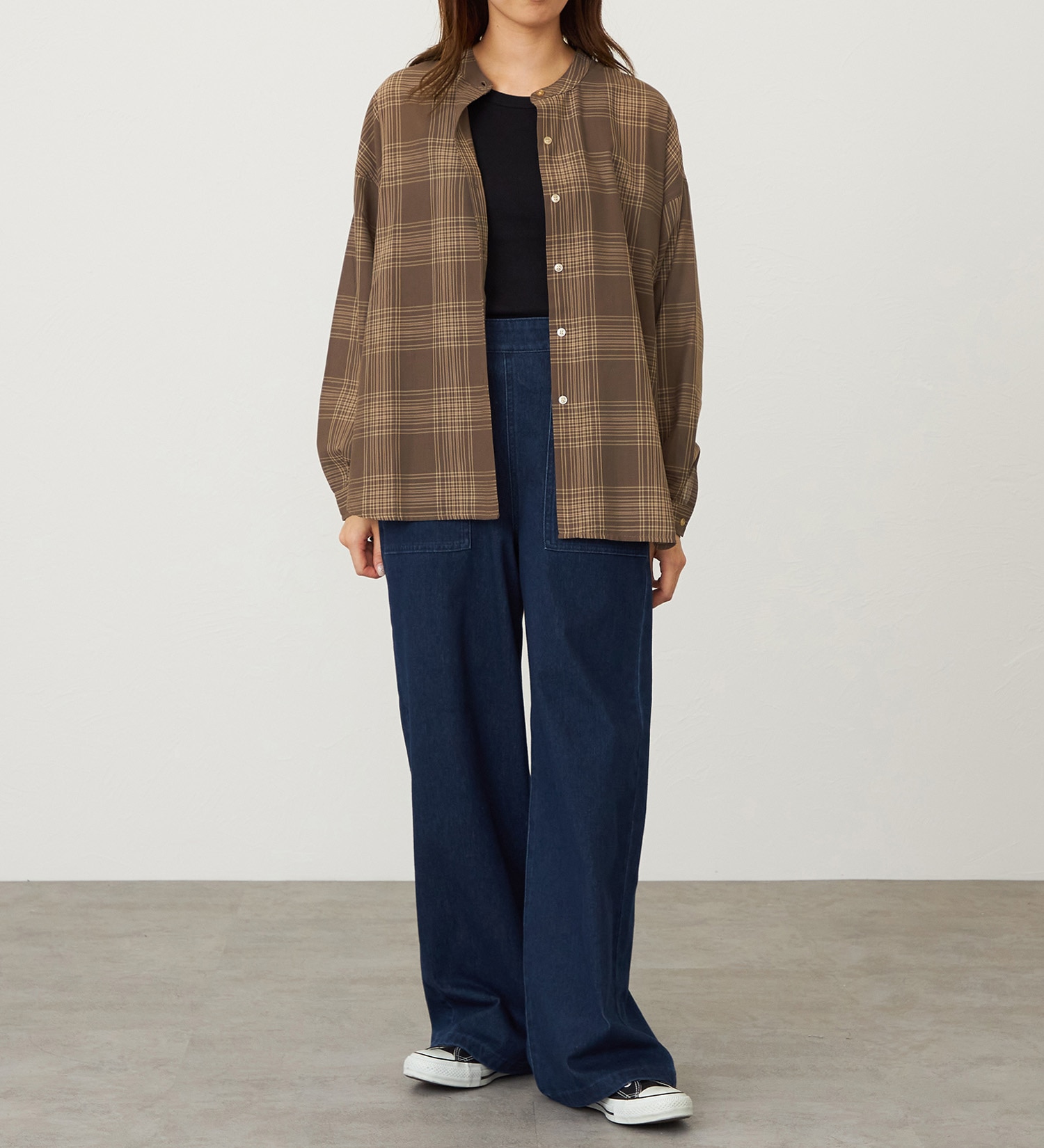 EDWIN(エドウイン)のシアーチェック長袖シャツ【アウトレット店舗・WEB限定】|トップス/シャツ/ブラウス/レディース|ブラウン