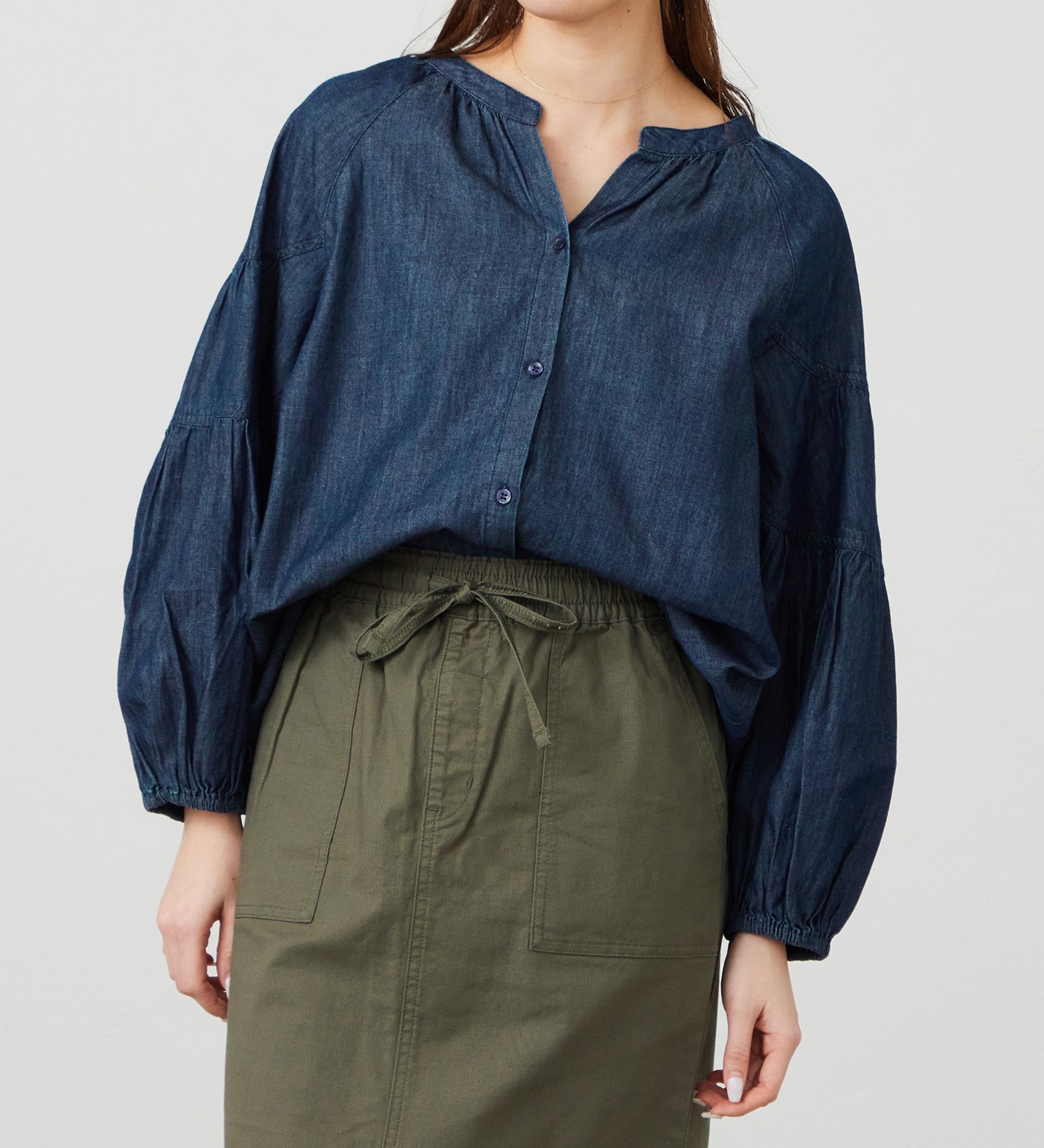 EDWIN(エドウイン)のデニムボヘミアンシャツ【アウトレット店舗・WEB限定商品】|トップス/シャツ/ブラウス/レディース|インディゴブルー