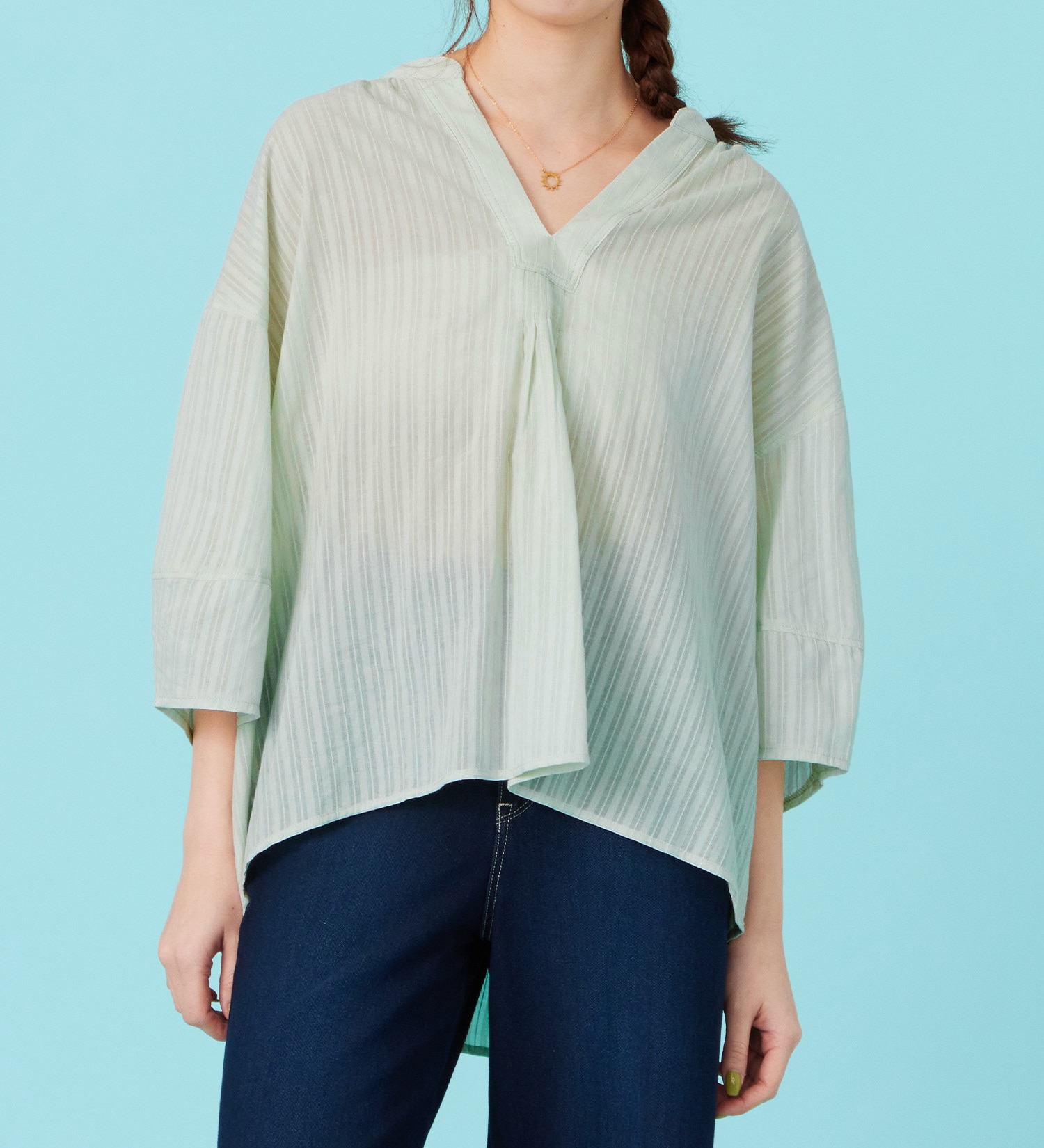EDWIN(エドウイン)のシアーストライプ スキッパーシャツ【アウトレット店舗・WEB限定商品】|トップス/シャツ/ブラウス/レディース|ミント