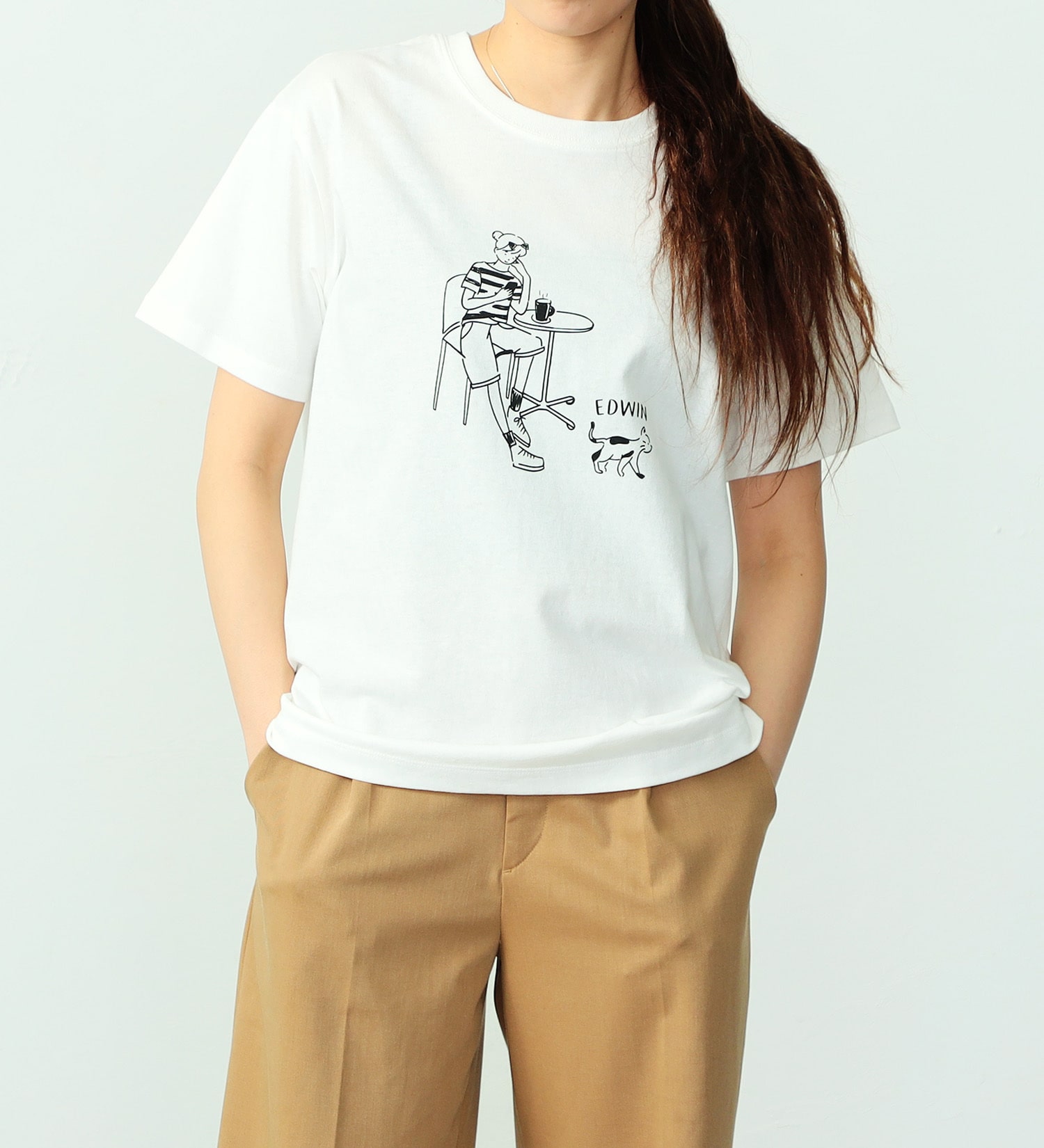 EDWIN(エドウイン)のイラストプリントTシャツ【アウトレット店舗・WEB限定】|トップス/Tシャツ/カットソー/レディース|ホワイト系その他