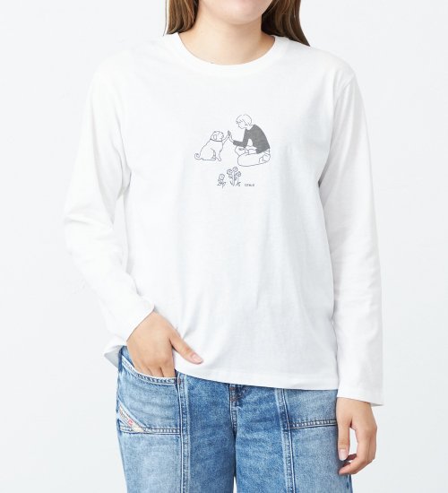 EDWIN(エドウイン)のプリントロングTシャツ【アウトレット店舗・WEB限定】|トップス/Tシャツ/カットソー/レディース|ホワイト