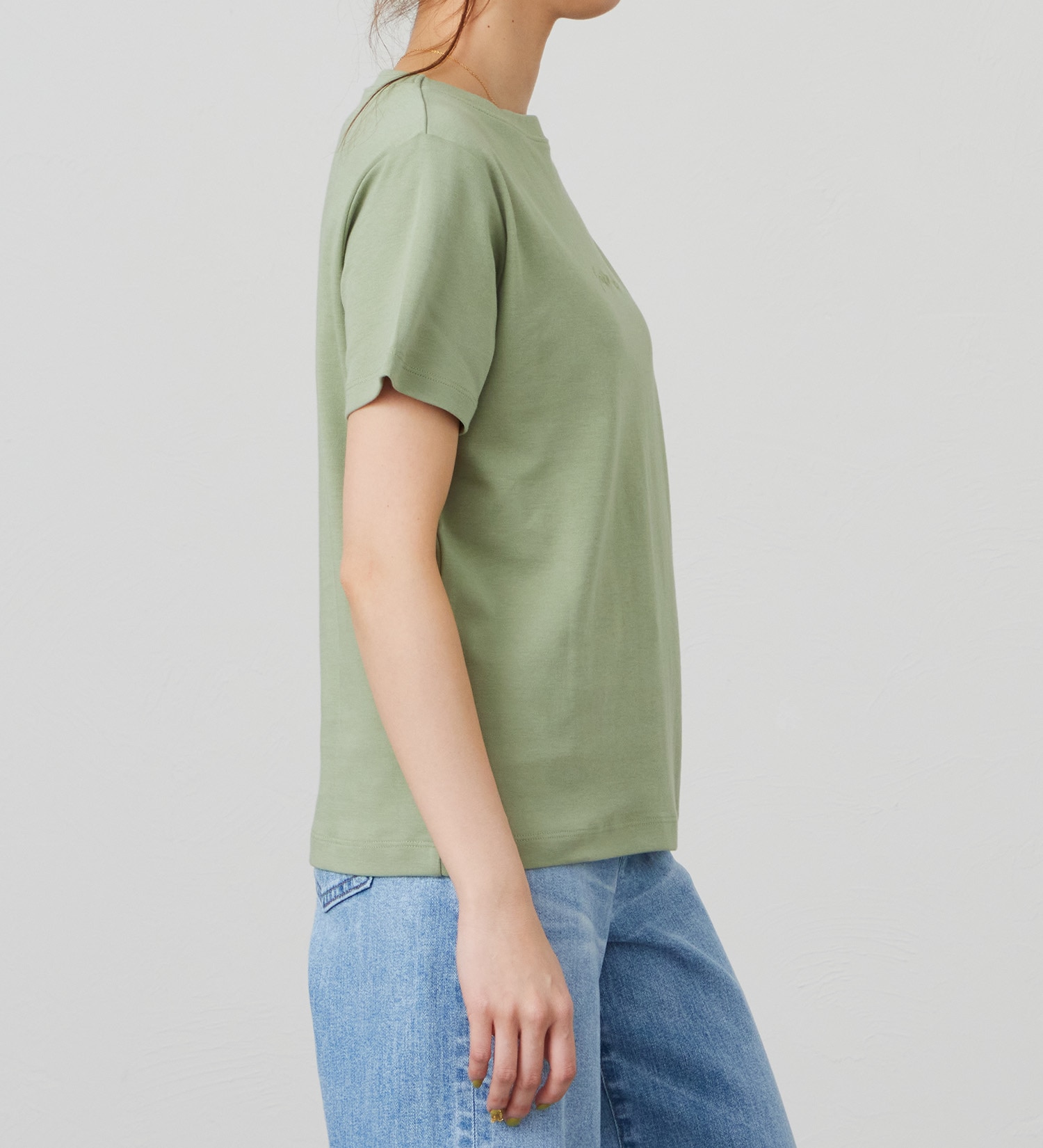 EDWIN(エドウイン)のスムース 5分袖ボートネックTシャツ【アウトレット店舗・WEB限定商品】|トップス/Tシャツ/カットソー/レディース|ライトグリーン