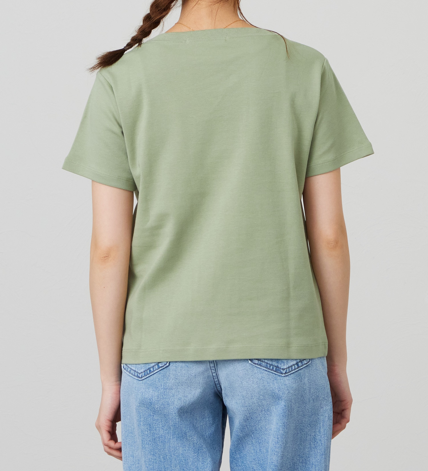 EDWIN(エドウイン)のスムース 5分袖ボートネックTシャツ【アウトレット店舗・WEB限定商品】|トップス/Tシャツ/カットソー/レディース|ライトグリーン