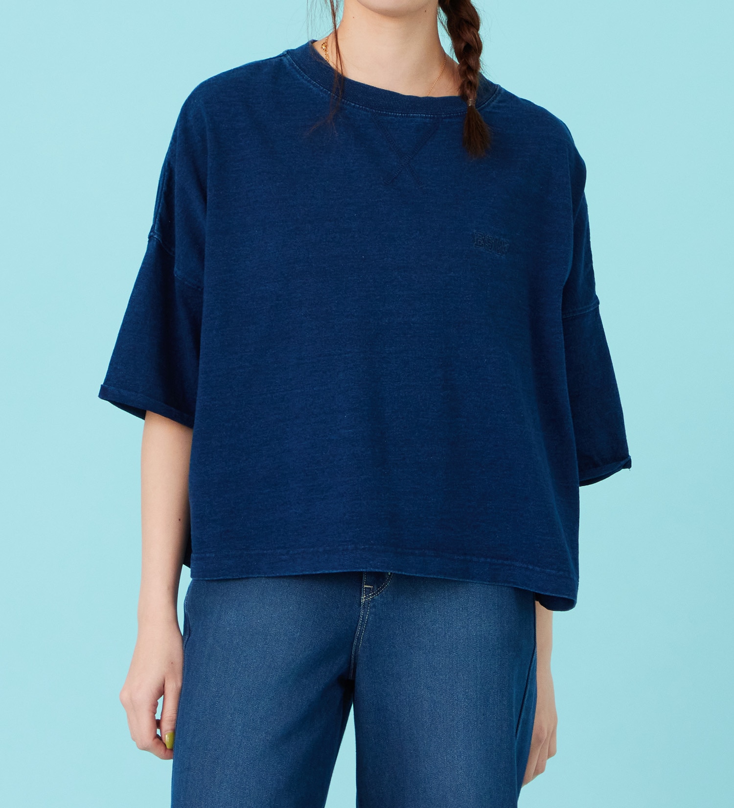 EDWIN(エドウイン)のインディゴ染め 5分袖Tシャツ【アウトレット店舗・WEB限定商品】|トップス/Tシャツ/カットソー/レディース|中色ブルー