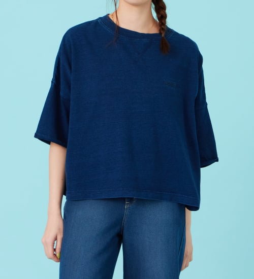 インディゴ染め 5分袖Tシャツ【アウトレット店舗・WEB限定商品】