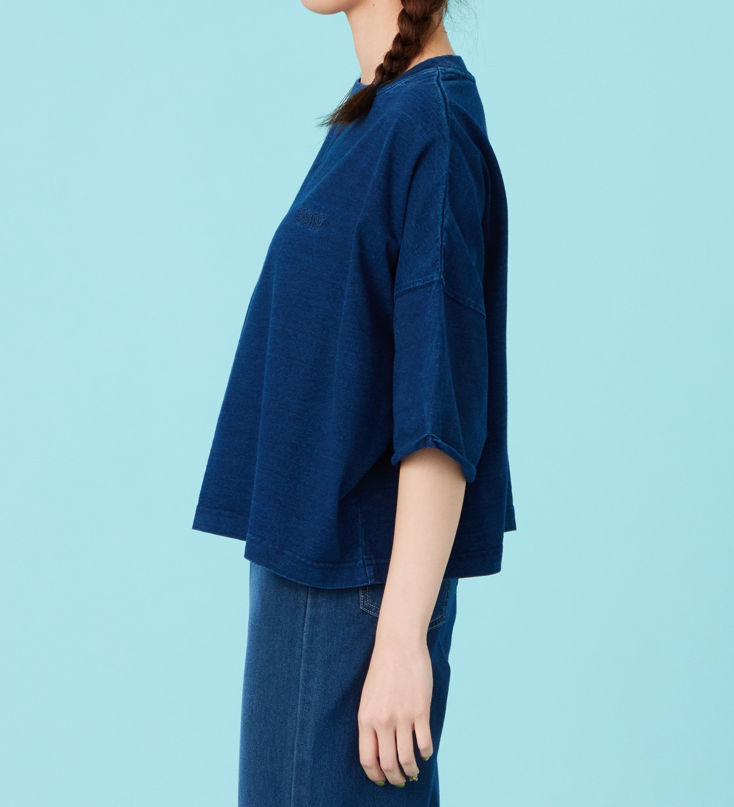 EDWIN(エドウイン)のインディゴ染め 5分袖Tシャツ【アウトレット店舗・WEB限定商品】|トップス/Tシャツ/カットソー/レディース|中色ブルー