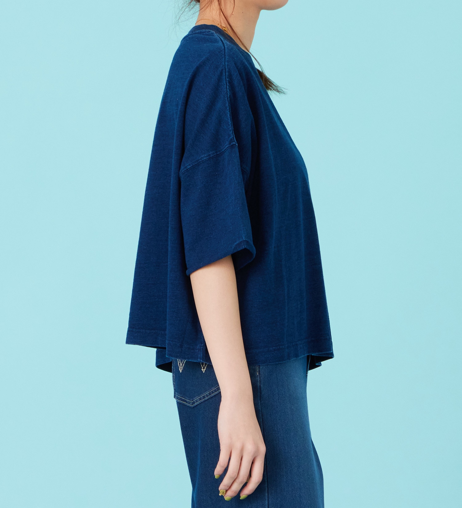 EDWIN(エドウイン)のインディゴ染め 5分袖Tシャツ【アウトレット店舗・WEB限定商品】|トップス/Tシャツ/カットソー/レディース|中色ブルー