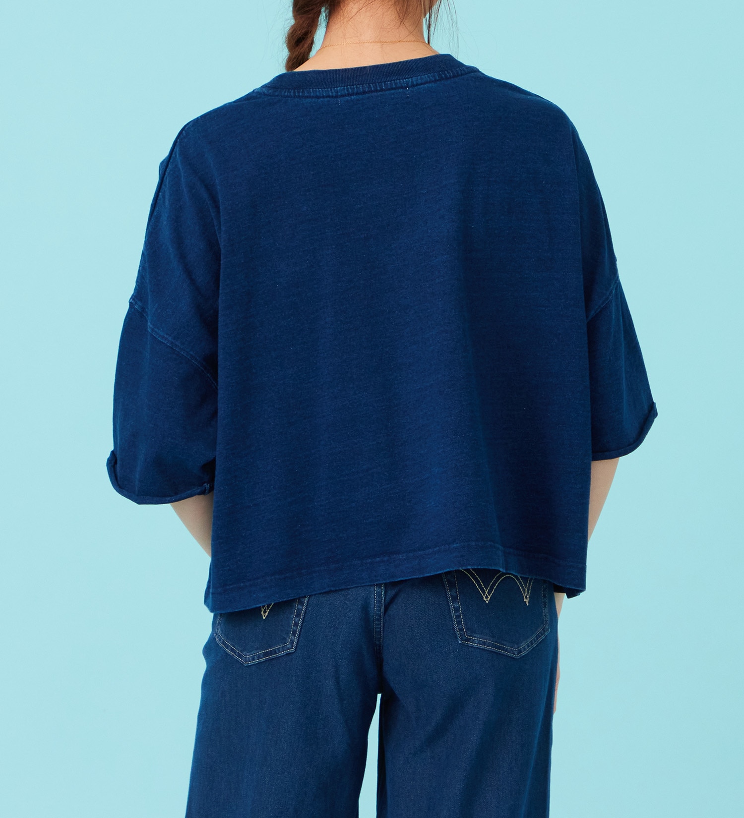 EDWIN(エドウイン)のインディゴ染め 5分袖Tシャツ【アウトレット店舗・WEB限定商品】|トップス/Tシャツ/カットソー/レディース|中色ブルー