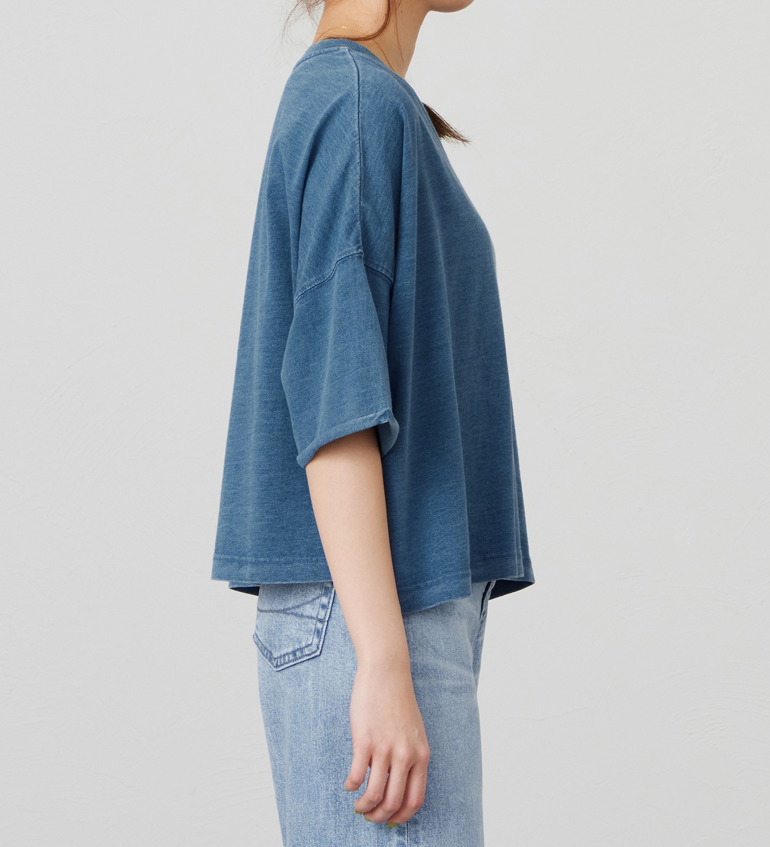 EDWIN(エドウイン)のインディゴ染め 5分袖Tシャツ【アウトレット店舗・WEB限定商品】|トップス/Tシャツ/カットソー/レディース|淡色ブルー