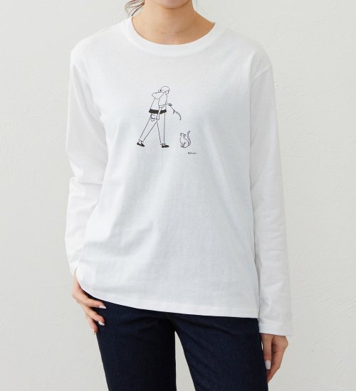 EDWIN(エドウイン)の手書き風プリント 長袖Tシャツ【アウトレット店舗・WEB限定商品】|トップス/Tシャツ/カットソー/レディース|ホワイト