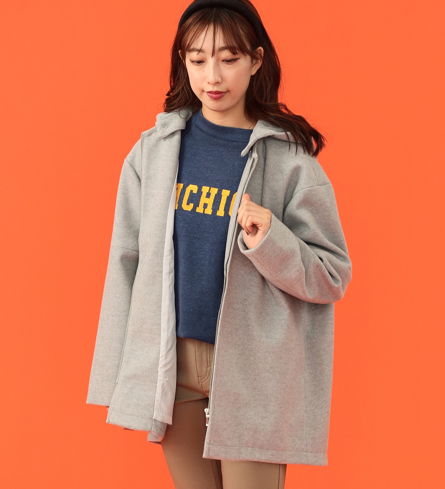 EDWIN(エドウイン)の2WAYウールライクフードジャケット【アウトレット店舗・WEB限定】|ジャケット/アウター/その他アウター/レディース|グレー×サックスブルー