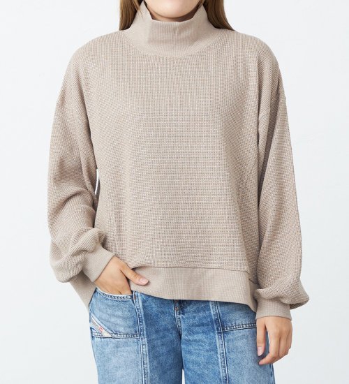 EDWIN(エドウイン)のグリッターワッフルハイネックプルオーバー【アウトレット店舗・WEB限定】|トップス/Tシャツ/カットソー/レディース|ベージュ