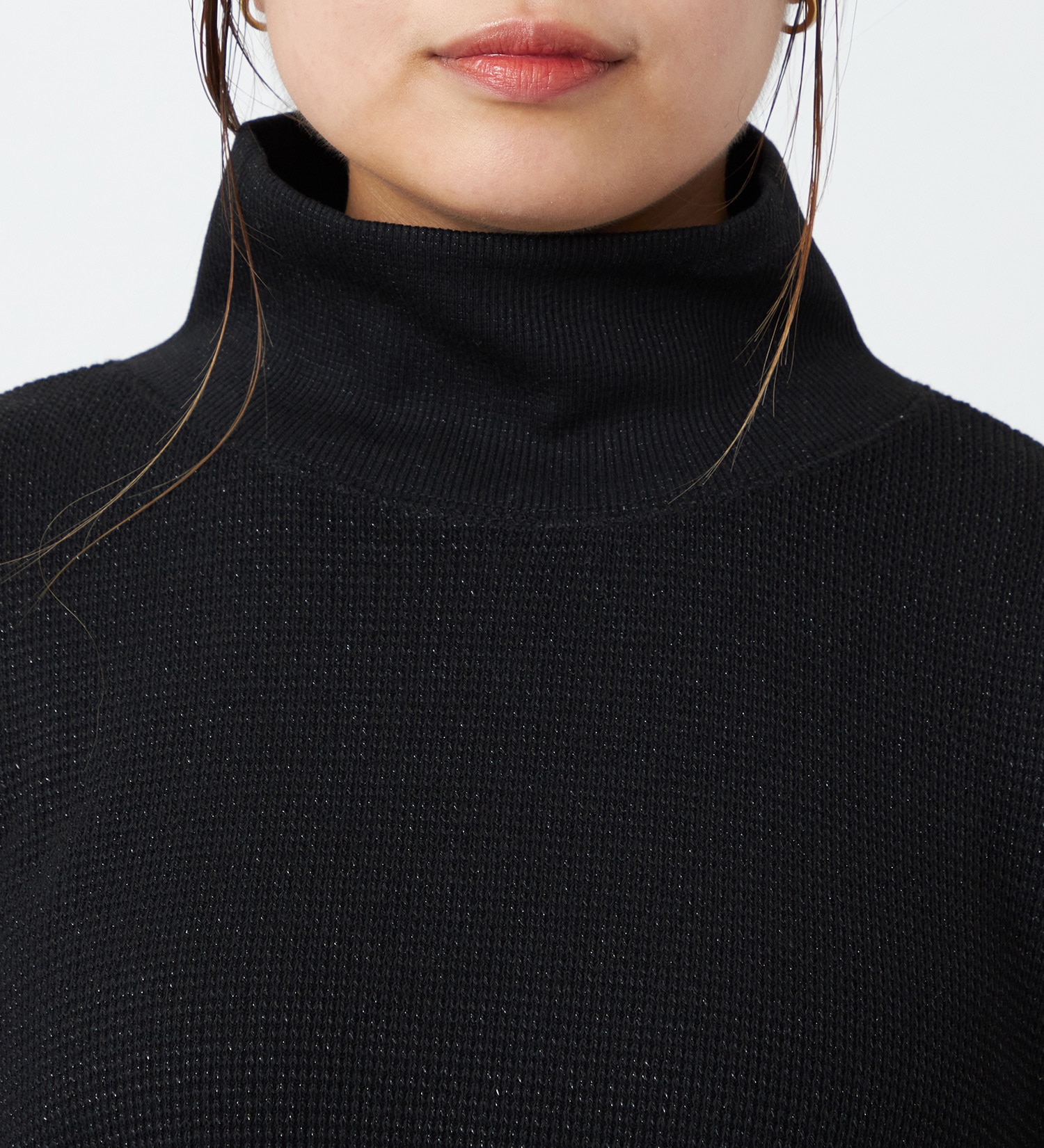 EDWIN(エドウイン)のグリッターワッフルハイネックプルオーバー【アウトレット店舗・WEB限定】|トップス/Tシャツ/カットソー/レディース|ブラック