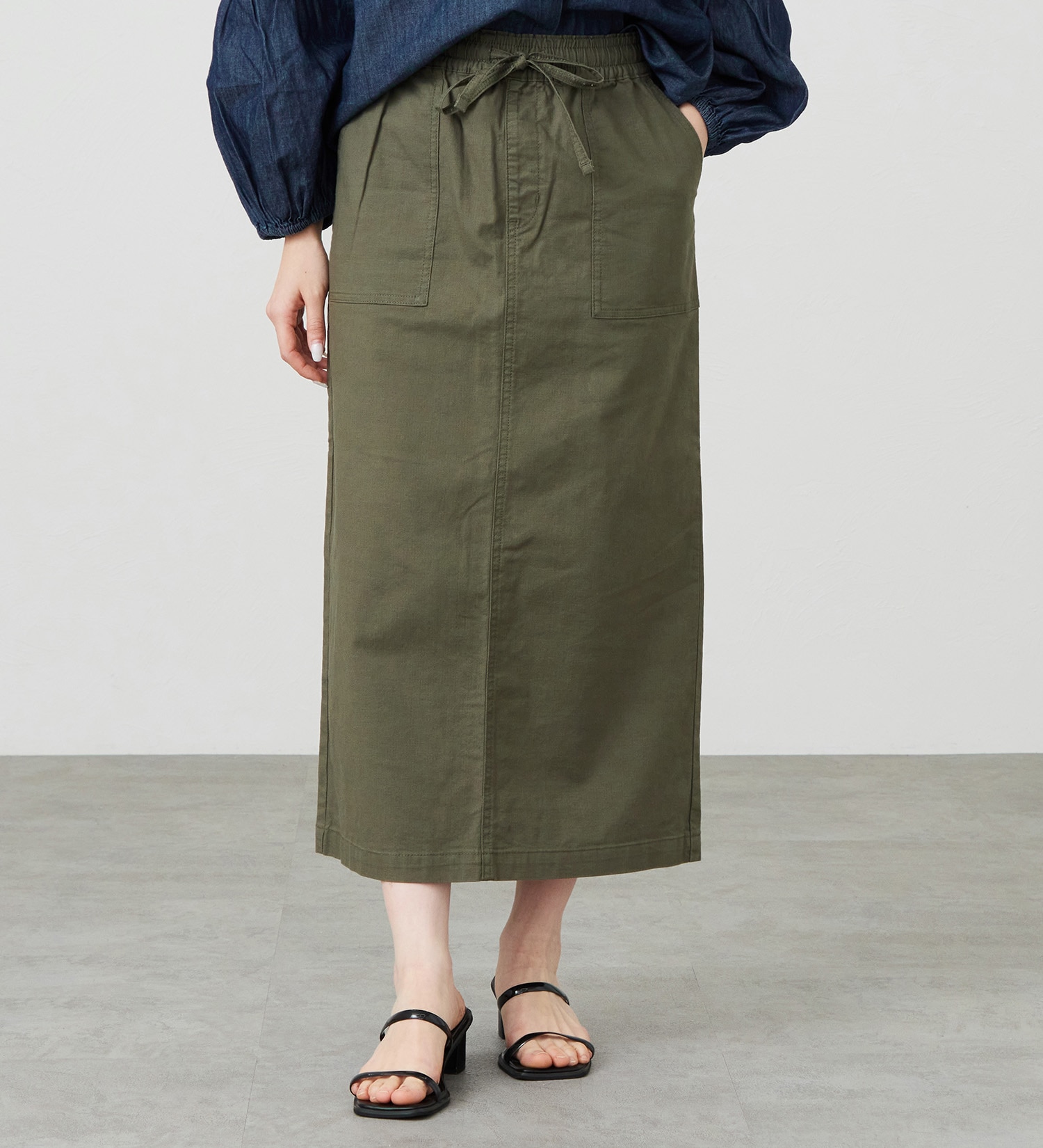 EDWIN(エドウイン)のイージーボックススカート【アウトレット店舗・WEB限定商品】|パンツ/デニム / ジーンズパンツ/レディース|モスグリーン