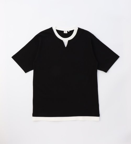 BLACKFRIDAY】キーネック フェイクレイヤードTシャツ 半袖