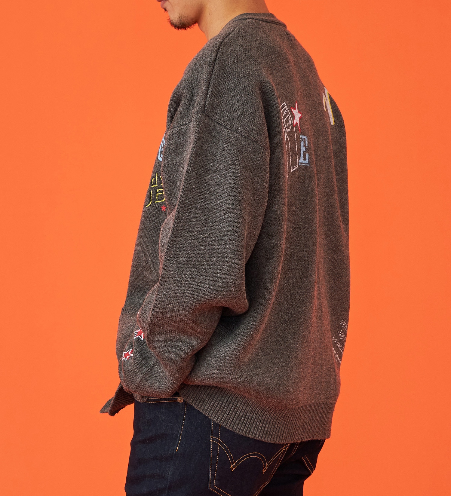 EDWIN(エドウイン)のプリントニットカーディガン【アウトレット店舗・WEB限定】|トップス/ニット/セーター/メンズ|グレー