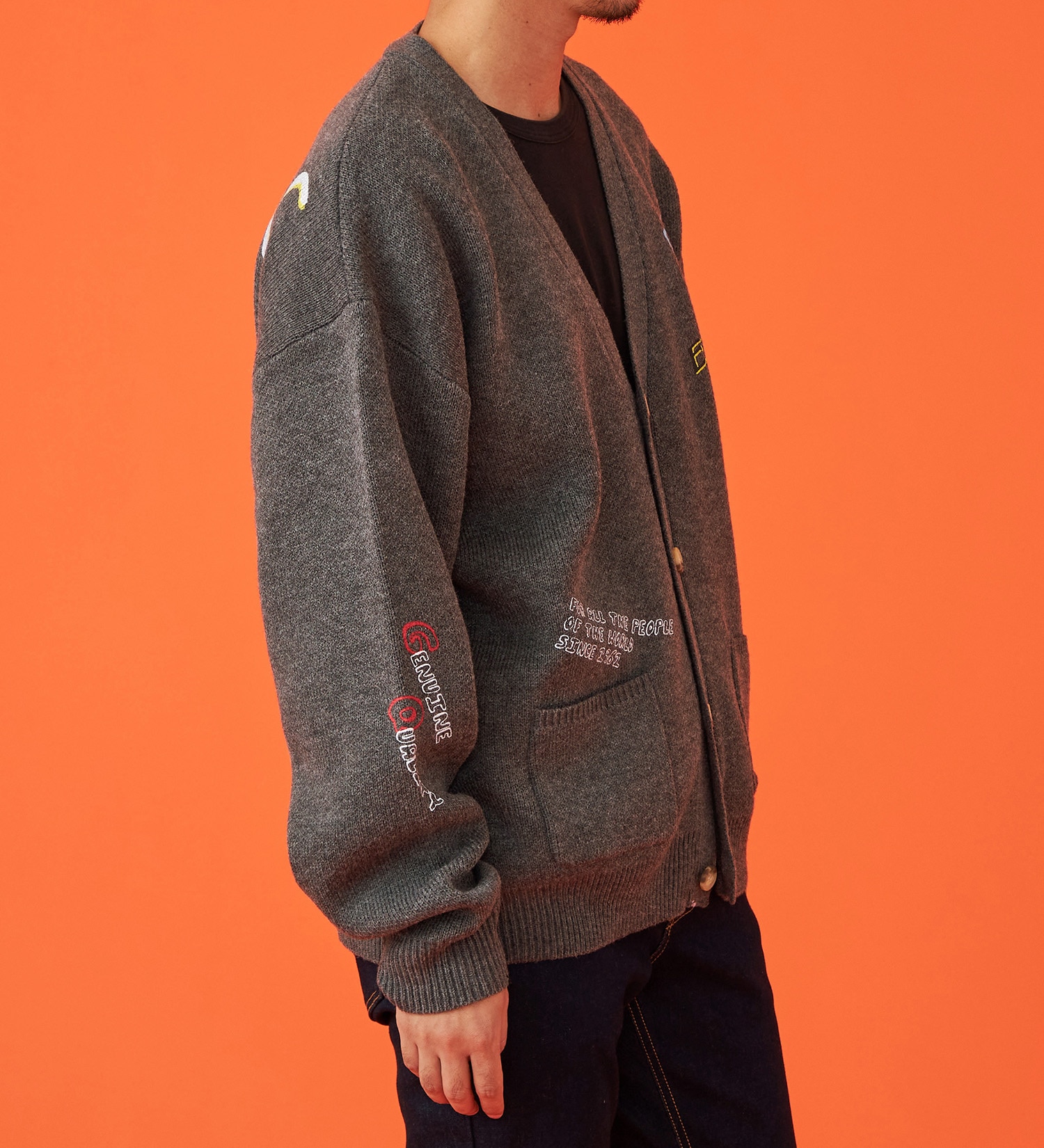 EDWIN(エドウイン)のプリントニットカーディガン【アウトレット店舗・WEB限定】|トップス/ニット/セーター/メンズ|グレー