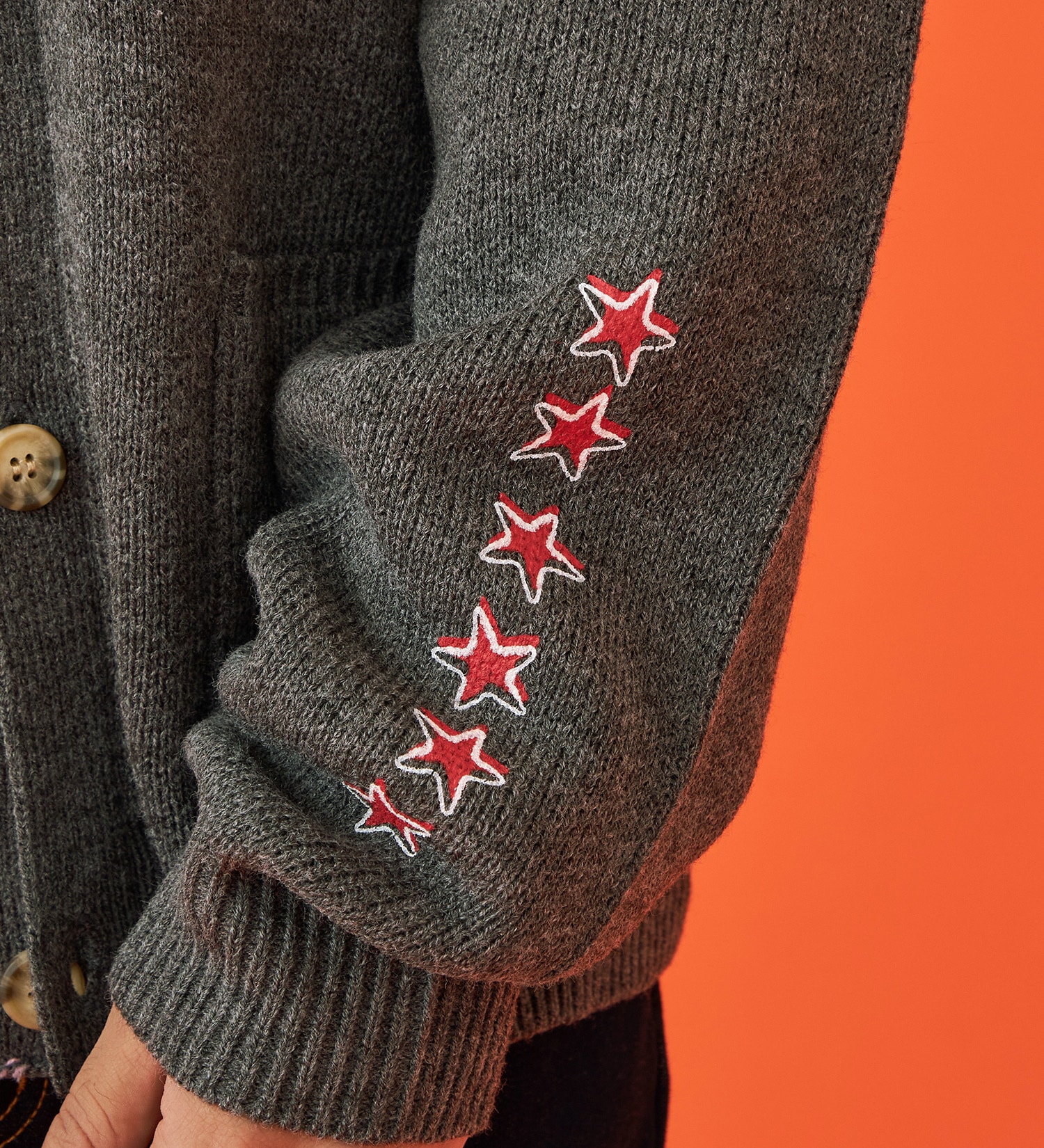 EDWIN(エドウイン)のプリントニットカーディガン【アウトレット店舗・WEB限定】|トップス/ニット/セーター/メンズ|グレー