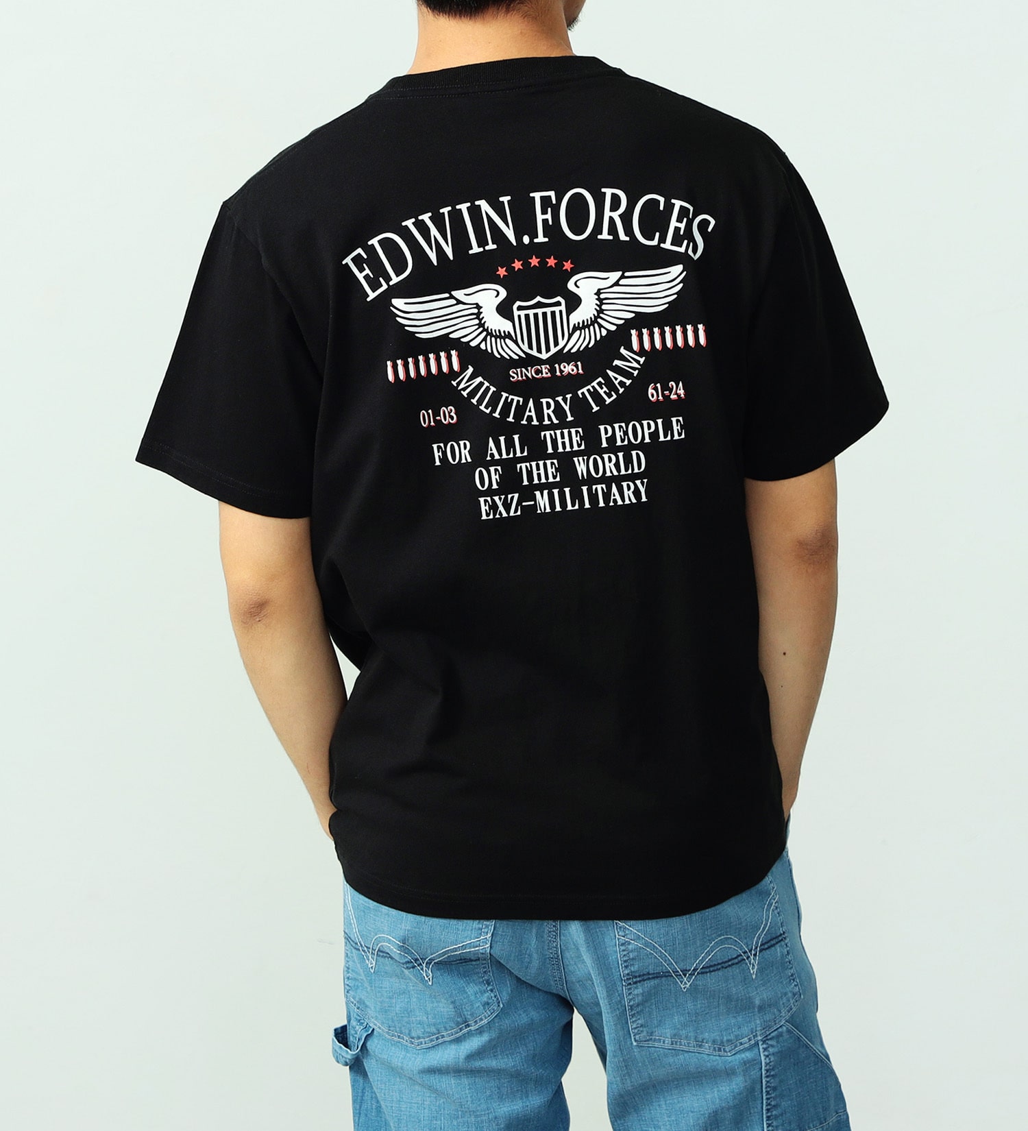 EDWIN(エドウイン)のミリタリーバックプリント半袖Tシャツ【アウトレット店舗・WEB限定】|トップス/Tシャツ/カットソー/メンズ|ブラック