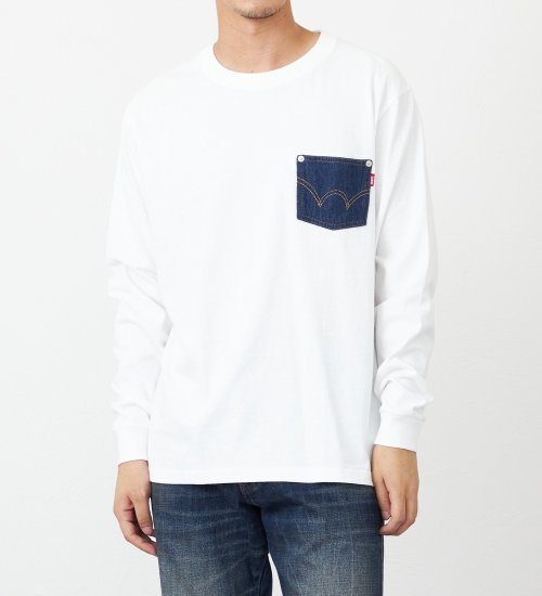 EDWIN(エドウイン)のデニムポケット長袖Tシャツ【アウトレット店舗・WEB限定】|トップス/Tシャツ/カットソー/メンズ|ホワイト