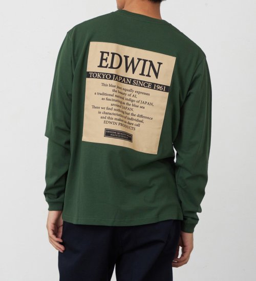 EDWIN(エドウイン)のバック刺繍プリントTシャツ 長袖【アウトレット店舗・WEB限定】|トップス/Tシャツ/カットソー/メンズ|グリーン