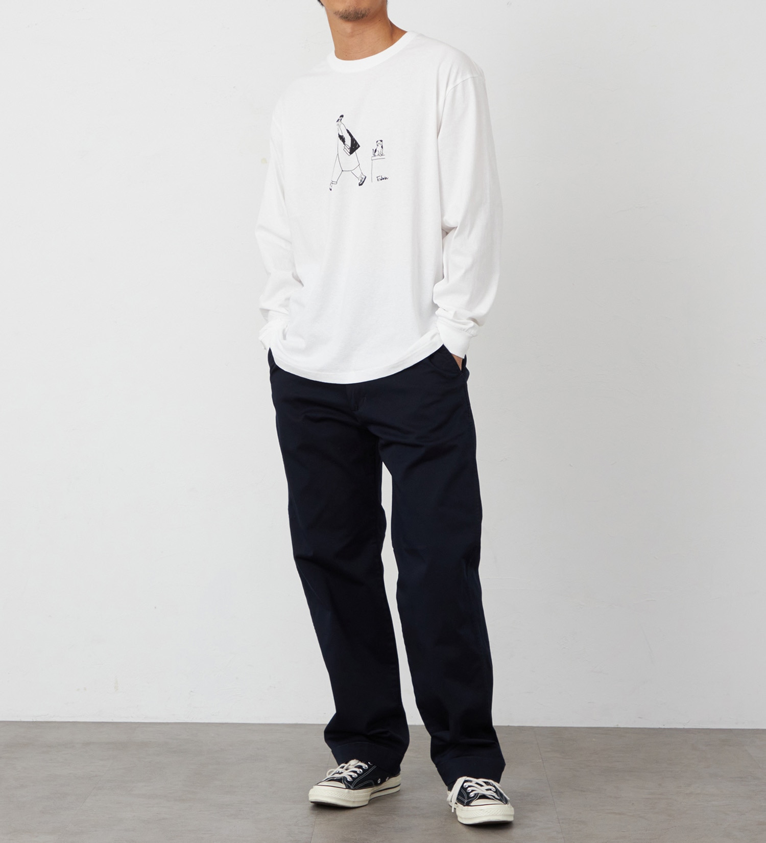 EDWIN(エドウイン)のイラスト Tシャツ 長袖【アウトレット店舗・WEB限定】|トップス/Tシャツ/カットソー/メンズ|ホワイト