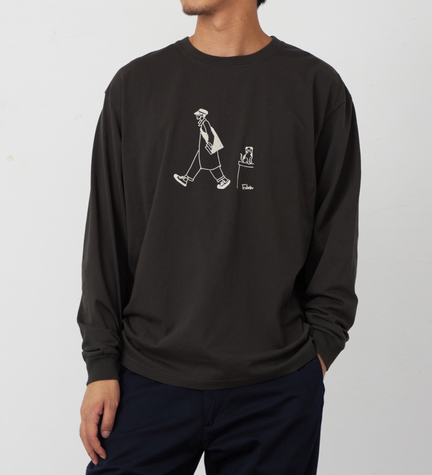EDWIN(エドウイン)のイラスト Tシャツ 長袖【アウトレット店舗・WEB限定】|トップス/Tシャツ/カットソー/メンズ|チャコール