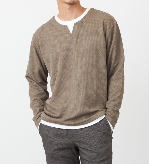 EDWIN(エドウイン)のフェイクレイヤード長袖Tシャツ【アウトレット店舗・WEB限定】|トップス/Tシャツ/カットソー/メンズ|ベージュ