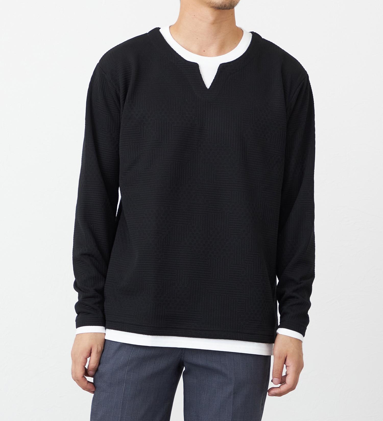 EDWIN(エドウイン)のフェイクレイヤード長袖Tシャツ【アウトレット店舗・WEB限定】|トップス/Tシャツ/カットソー/メンズ|ブラック