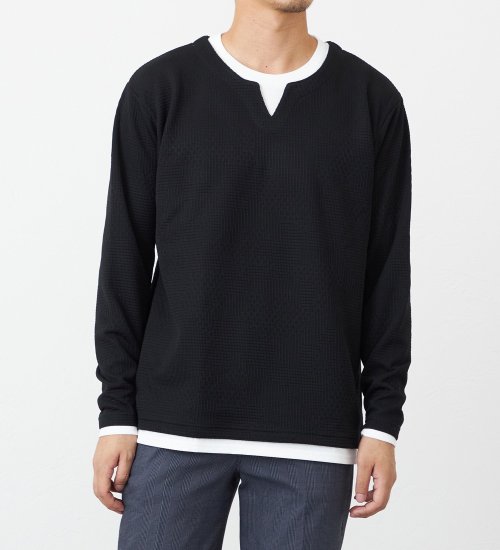 EDWIN(エドウイン)のフェイクレイヤード長袖Tシャツ【アウトレット店舗・WEB限定】|トップス/Tシャツ/カットソー/メンズ|ブラック