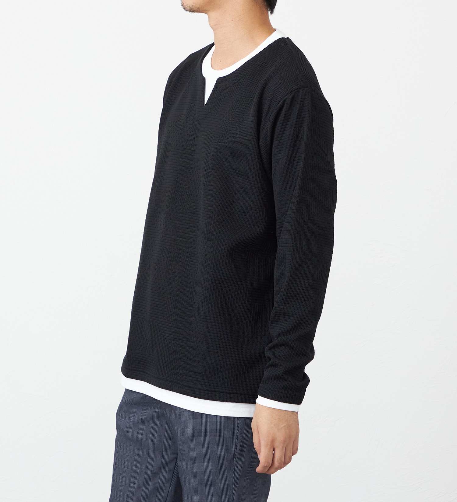 EDWIN(エドウイン)のフェイクレイヤード長袖Tシャツ【アウトレット店舗・WEB限定】|トップス/Tシャツ/カットソー/メンズ|ブラック