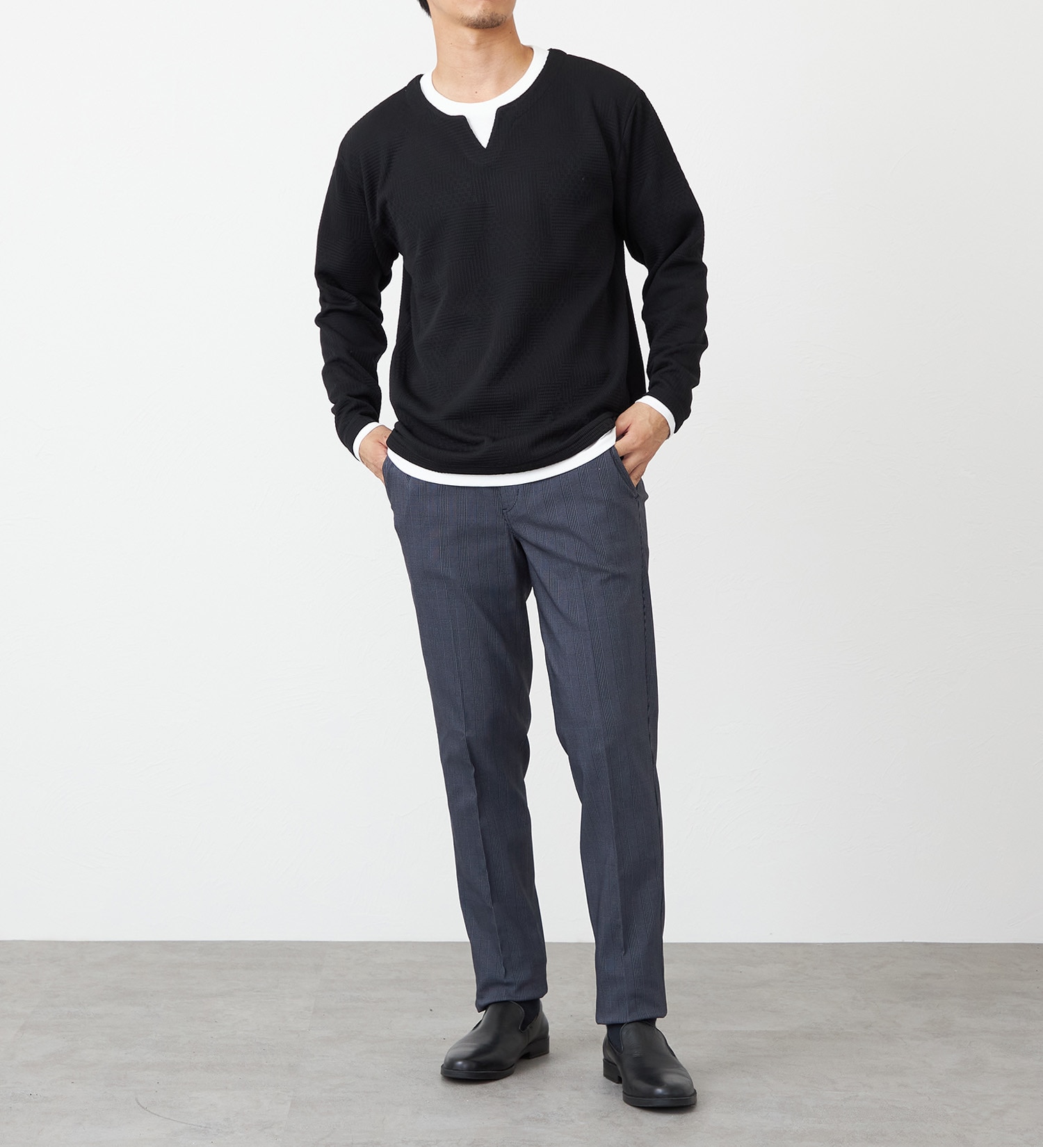 EDWIN(エドウイン)のフェイクレイヤード長袖Tシャツ【アウトレット店舗・WEB限定】|トップス/Tシャツ/カットソー/メンズ|ブラック