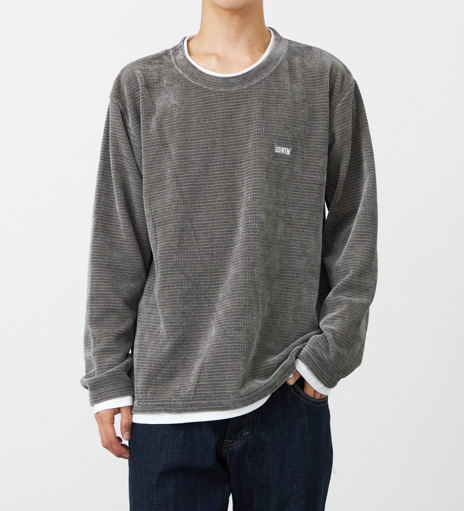 EDWIN(エドウイン)のフェイクレイヤードビック長袖Tシャツ【アウトレット店舗・WEB限定】|トップス/Tシャツ/カットソー/メンズ|グレー