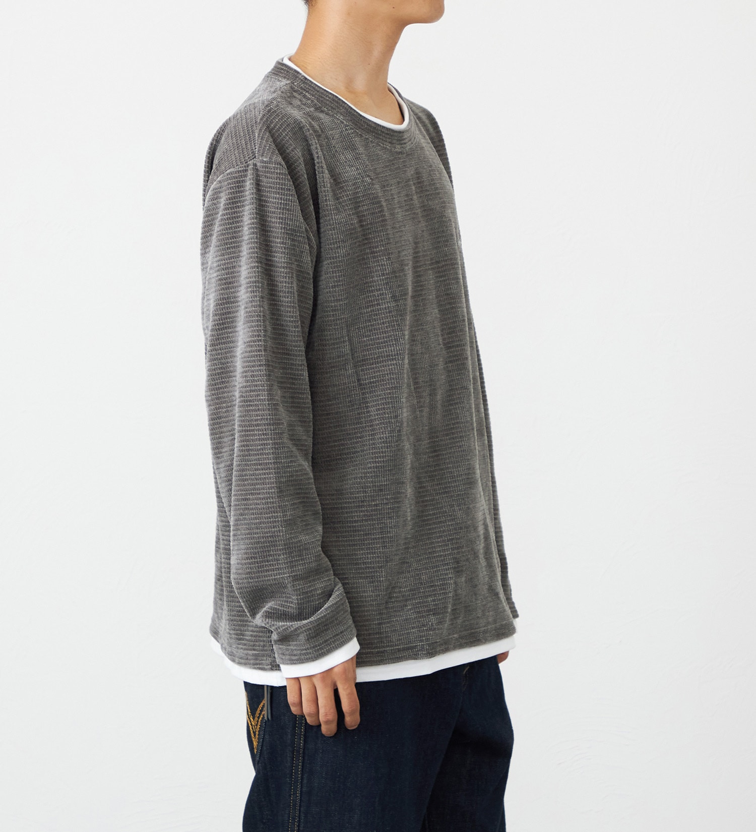 EDWIN(エドウイン)のフェイクレイヤードビック長袖Tシャツ【アウトレット店舗・WEB限定】|トップス/Tシャツ/カットソー/メンズ|グレー