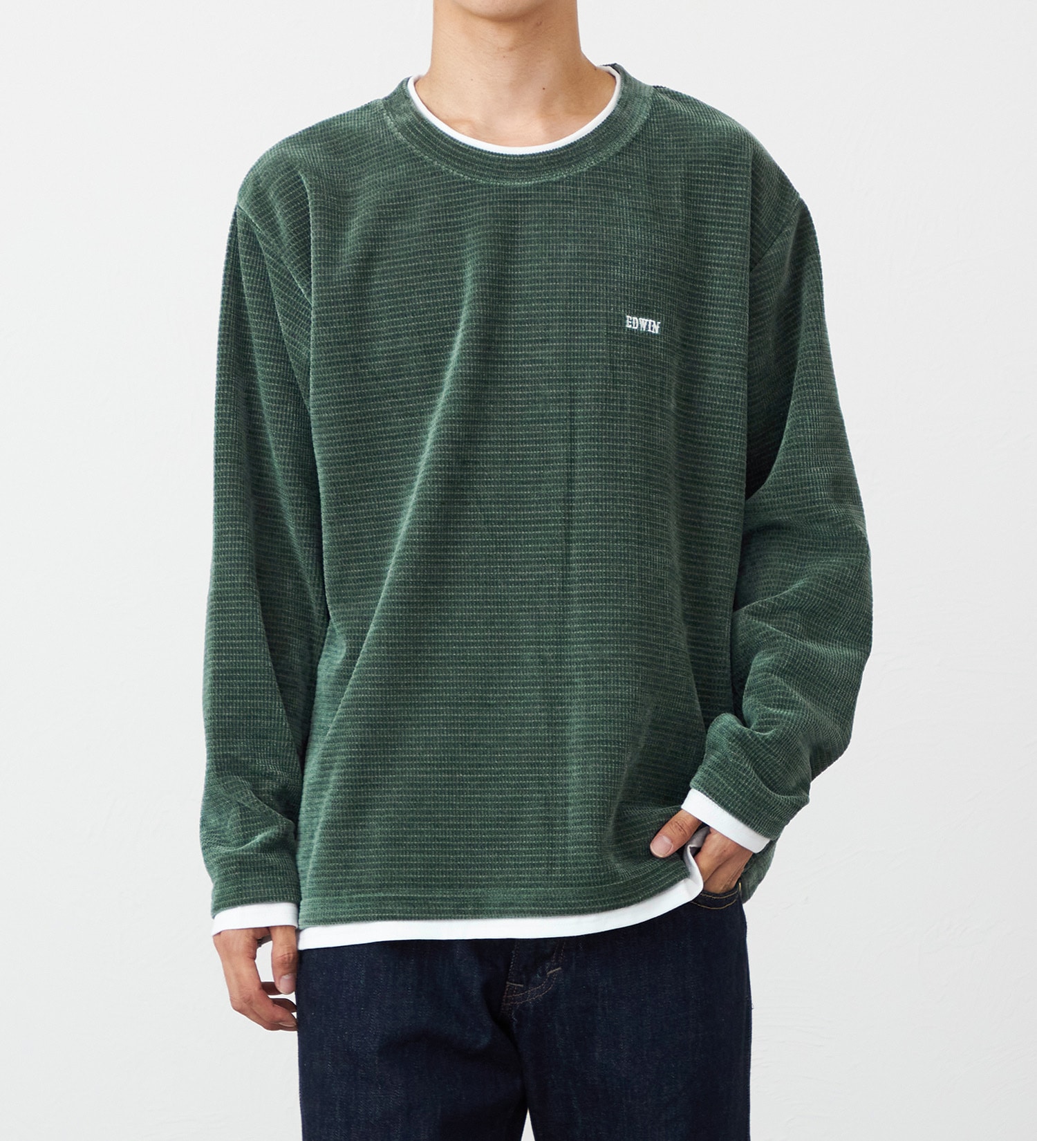 EDWIN(エドウイン)のフェイクレイヤードビック長袖Tシャツ【アウトレット店舗・WEB限定】|トップス/Tシャツ/カットソー/メンズ|グリーン