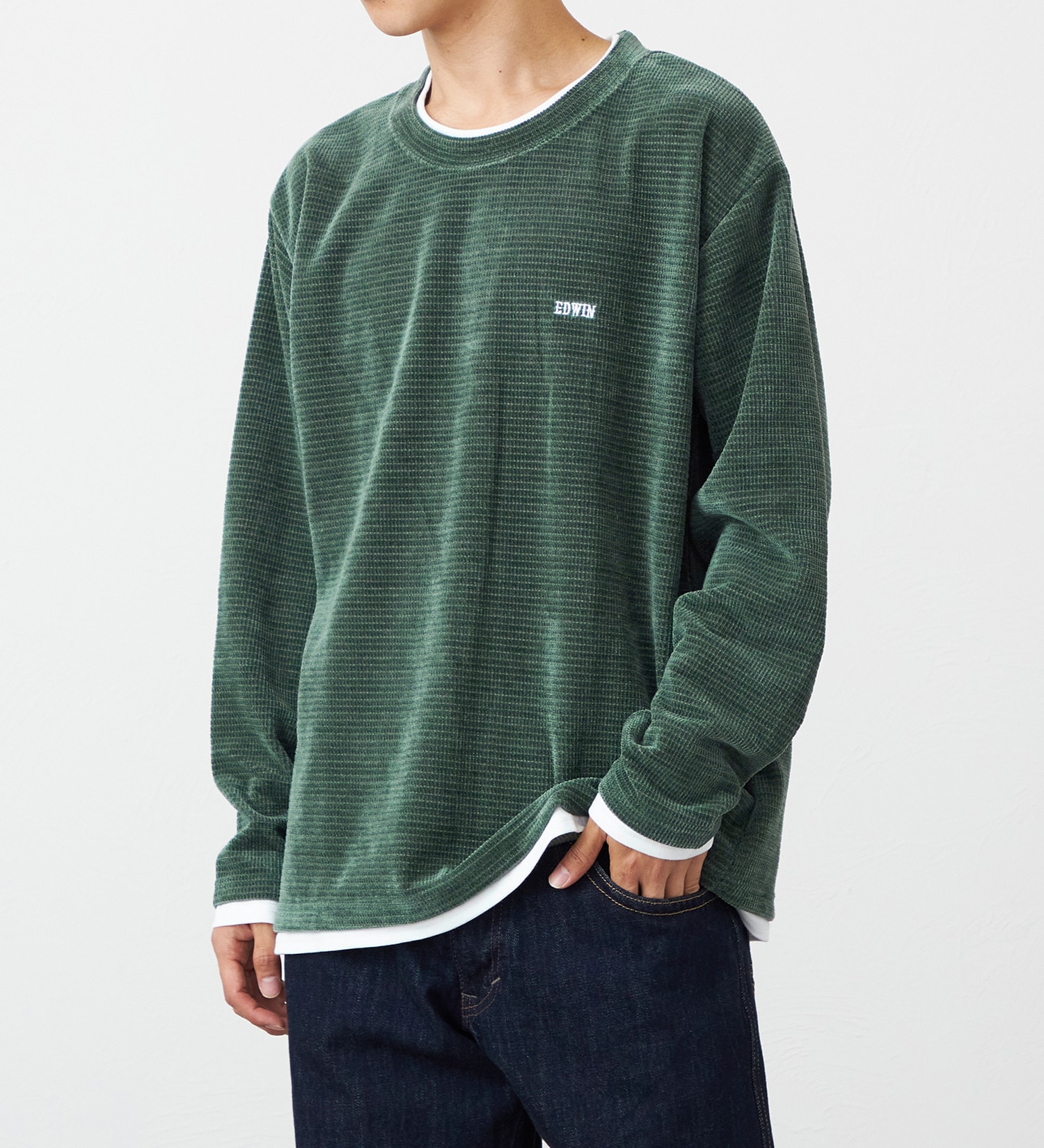 EDWIN(エドウイン)のフェイクレイヤードビック長袖Tシャツ【アウトレット店舗・WEB限定】|トップス/Tシャツ/カットソー/メンズ|グリーン