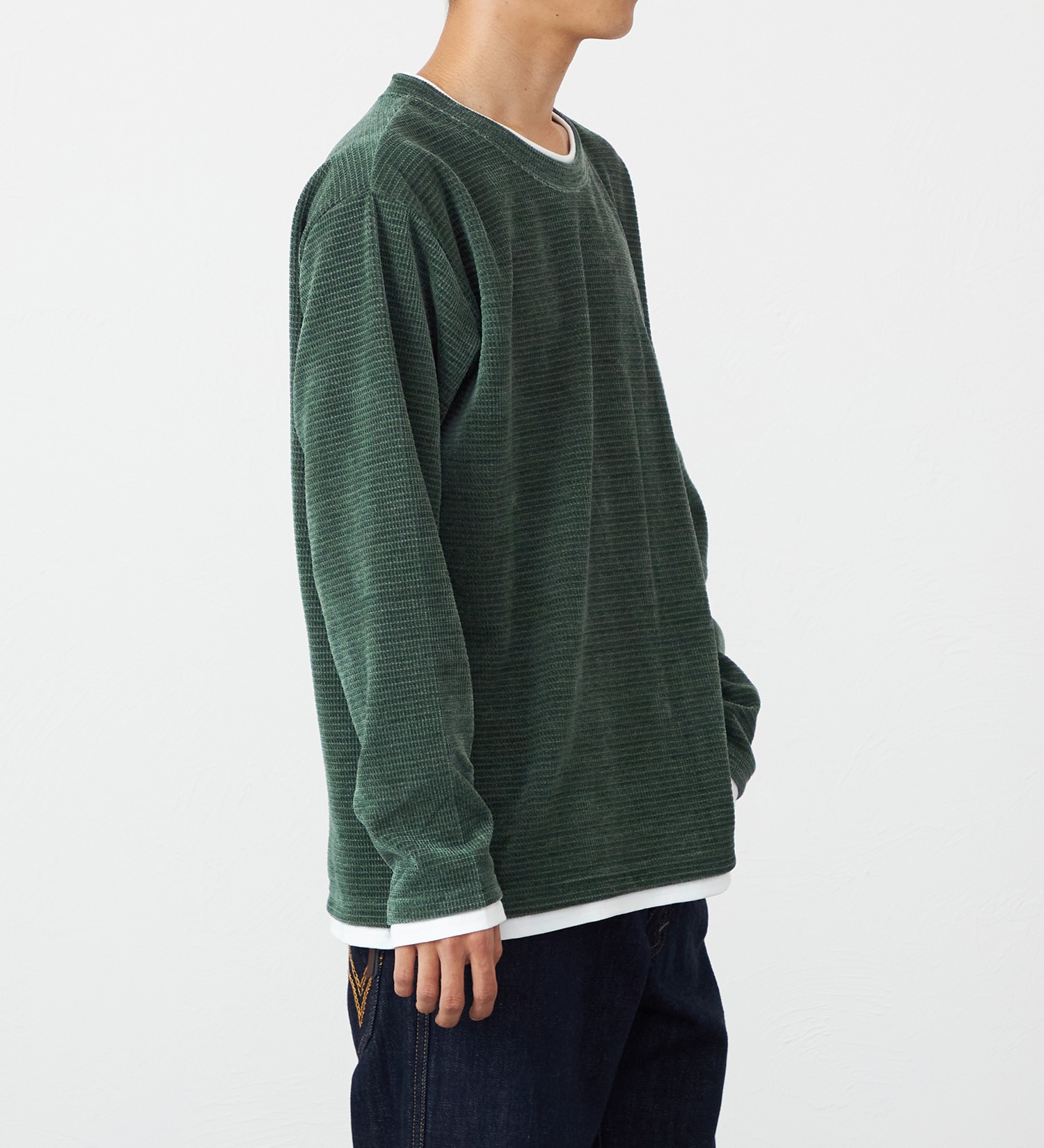 EDWIN(エドウイン)のフェイクレイヤードビック長袖Tシャツ【アウトレット店舗・WEB限定】|トップス/Tシャツ/カットソー/メンズ|グリーン