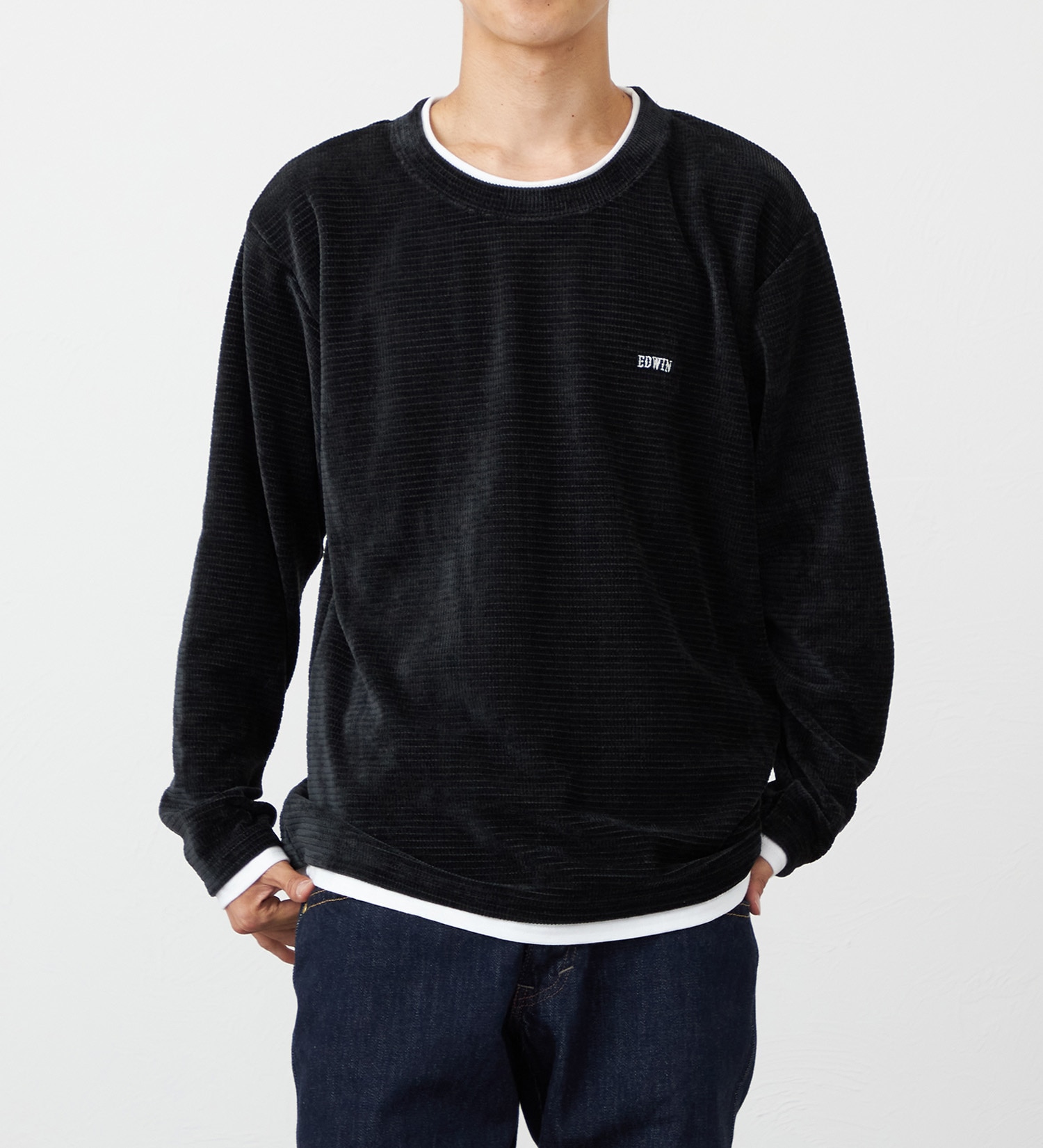 EDWIN(エドウイン)のフェイクレイヤードビック長袖Tシャツ【アウトレット店舗・WEB限定】|トップス/Tシャツ/カットソー/メンズ|ブラック
