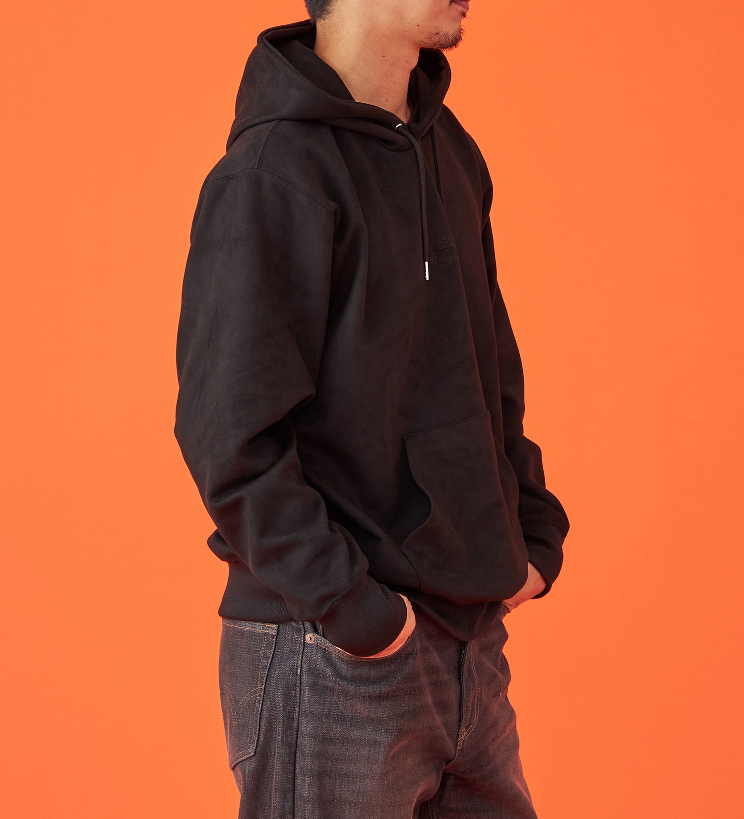 EDWIN(エドウイン)のフェイクスエードフード付きパーカー【アウトレット店舗・WEB限定】|トップス/パーカー/メンズ|ブラック