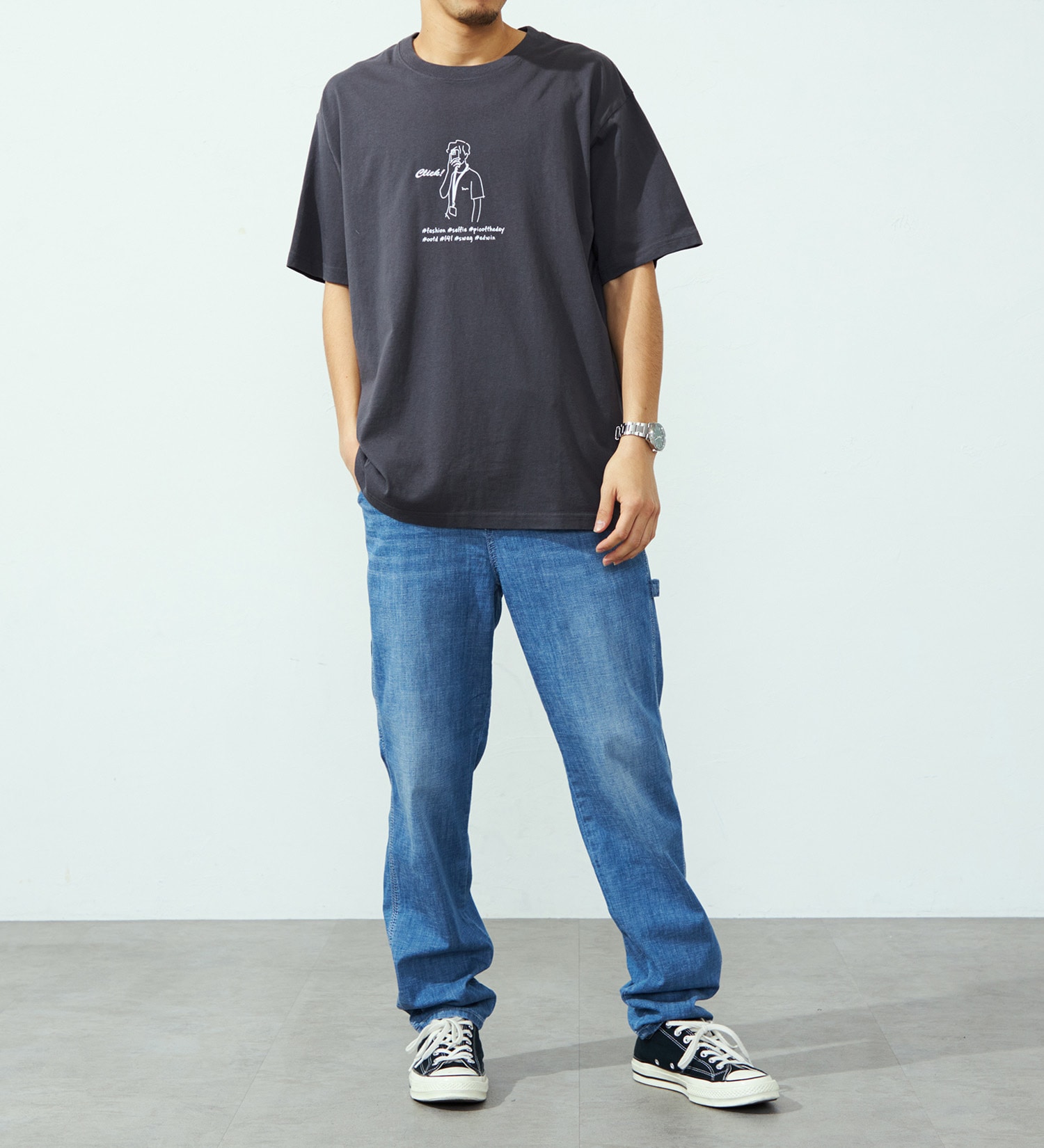 EDWIN(エドウイン)のプリントTシャツ【半袖】|トップス/Tシャツ/カットソー/メンズ|チャコール