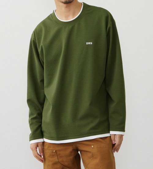 EDWIN(エドウイン)のフェイクレイヤード 長袖Tシャツ【アウトレット店舗・WEB限定商品】|トップス/Tシャツ/カットソー/メンズ|グリーン