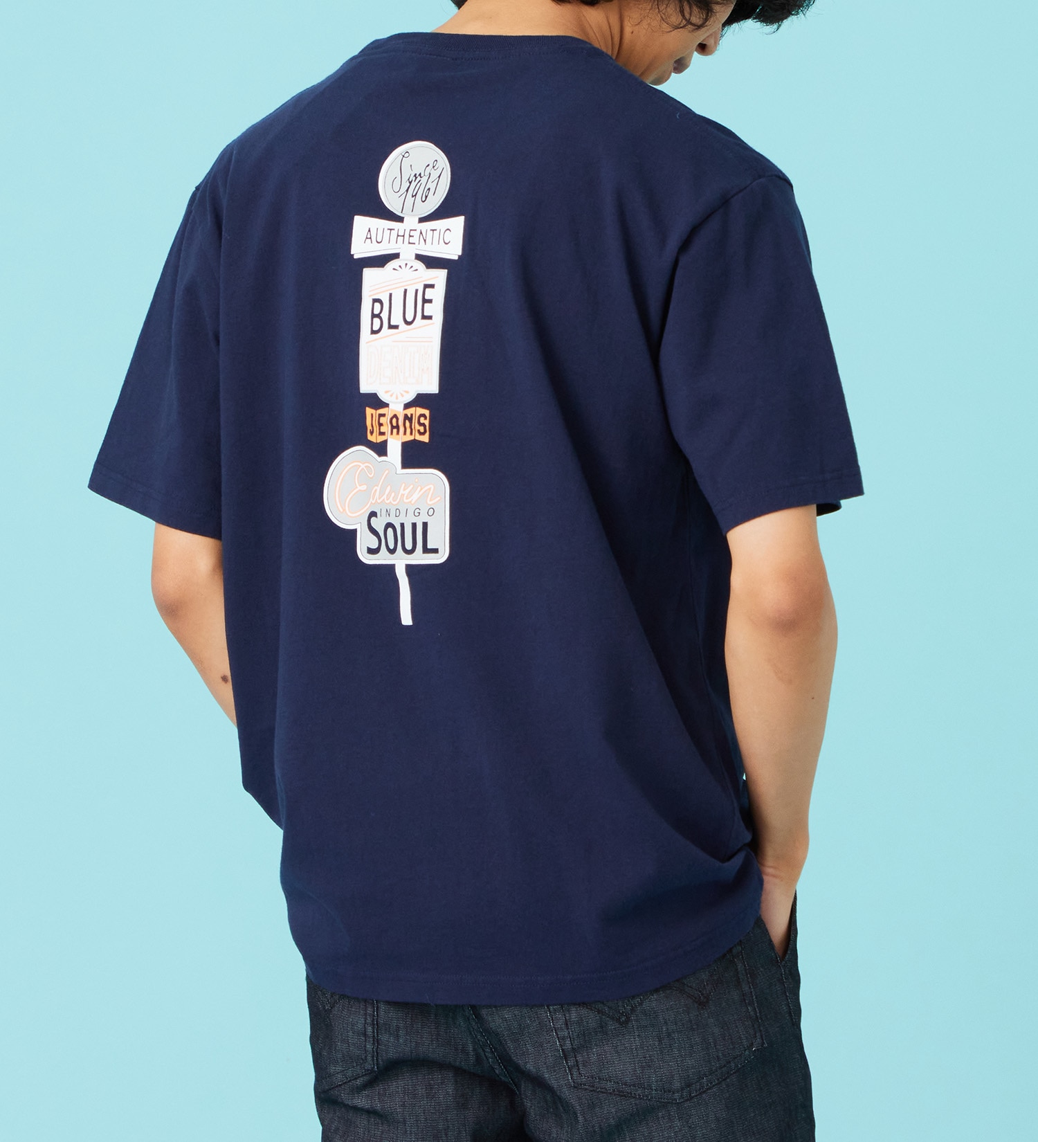 EDWIN(エドウイン)のバックプリント 半袖Tシャツ【アウトレット店舗・WEB限定商品】|トップス/Tシャツ/カットソー/メンズ|ネイビー