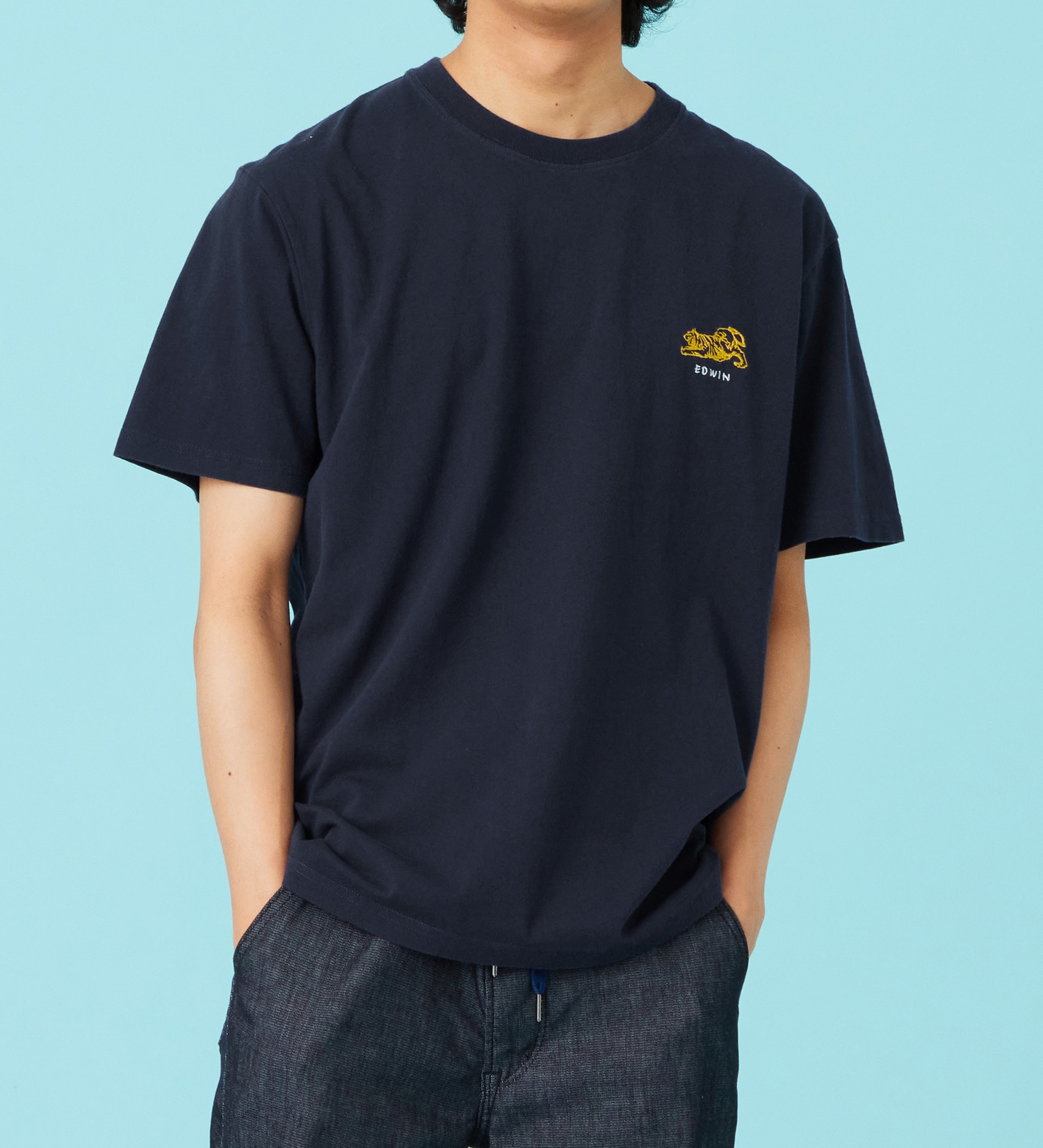 EDWIN(エドウイン)の刺繍 半袖Tシャツ【アウトレット店舗・WEB限定商品】|トップス/Tシャツ/カットソー/メンズ|ネイビー
