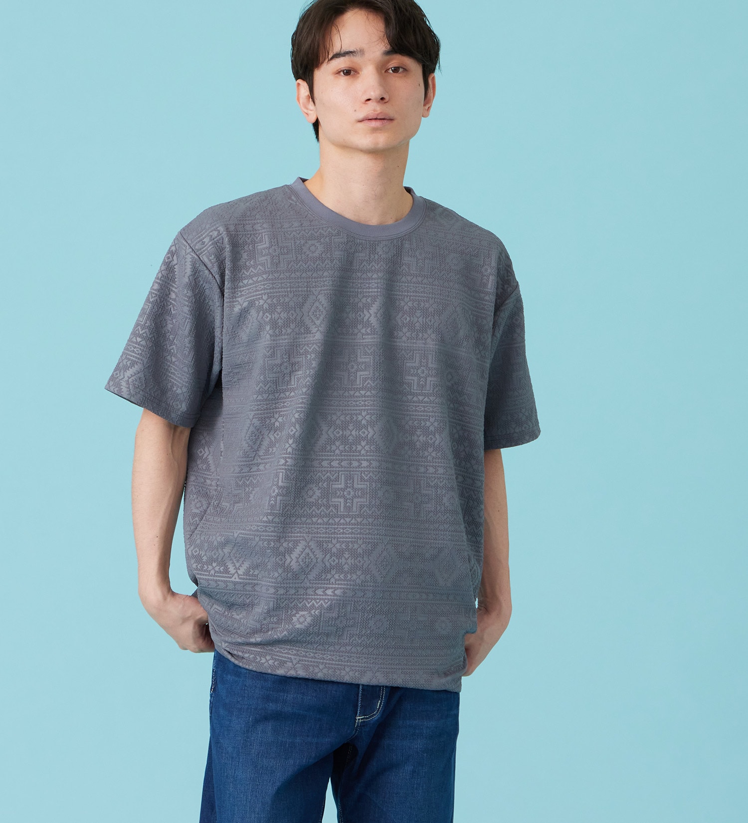 EDWIN(エドウイン)のネイティブプリントTシャツ【アウトレット店舗・WEB限定商品】|トップス/Tシャツ/カットソー/メンズ|グレー