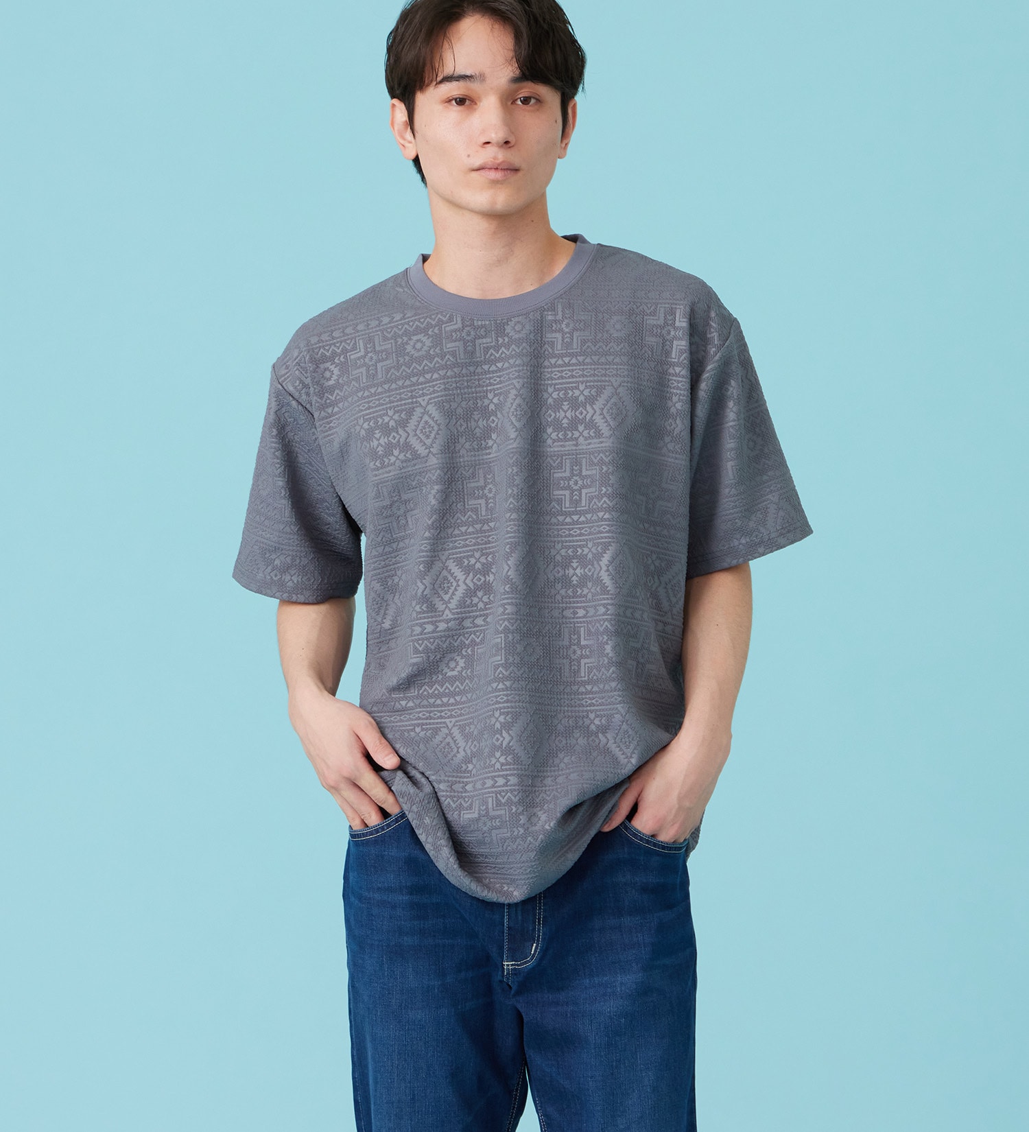 EDWIN(エドウイン)のネイティブプリントTシャツ【アウトレット店舗・WEB限定商品】|トップス/Tシャツ/カットソー/メンズ|グレー