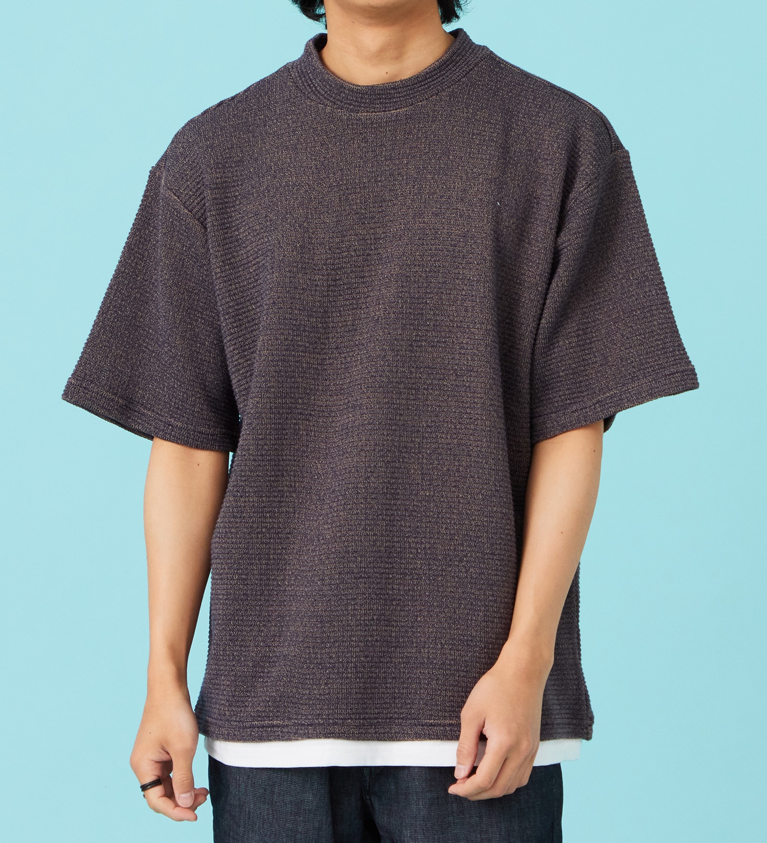 EDWIN(エドウイン)のフェイクレイヤード モックネックTシャツ【アウトレット店舗・WEB限定商品】|トップス/Tシャツ/カットソー/メンズ|ネイビー